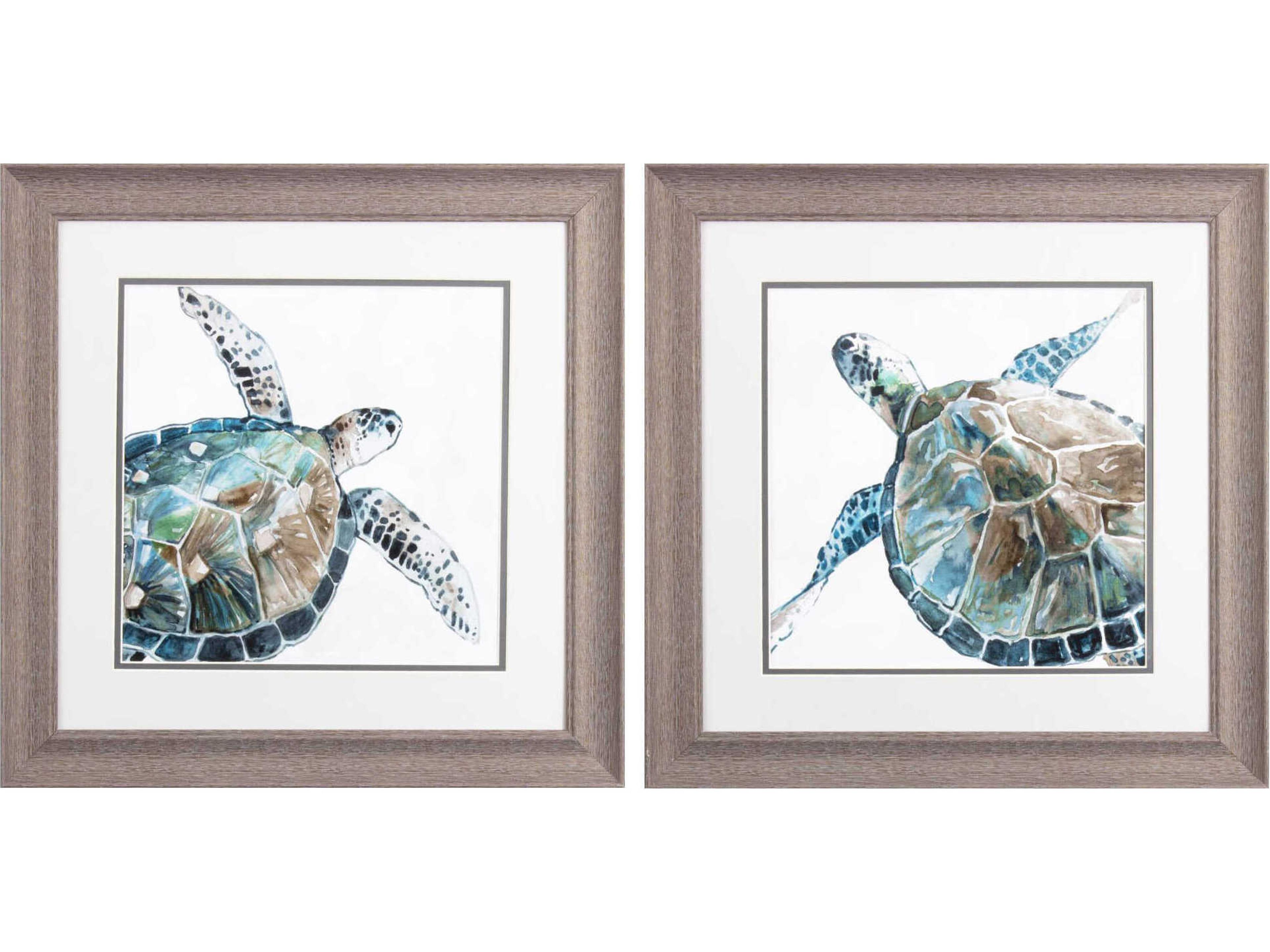 Waterside Neutral Sea Turtle Wall Art Set of 2