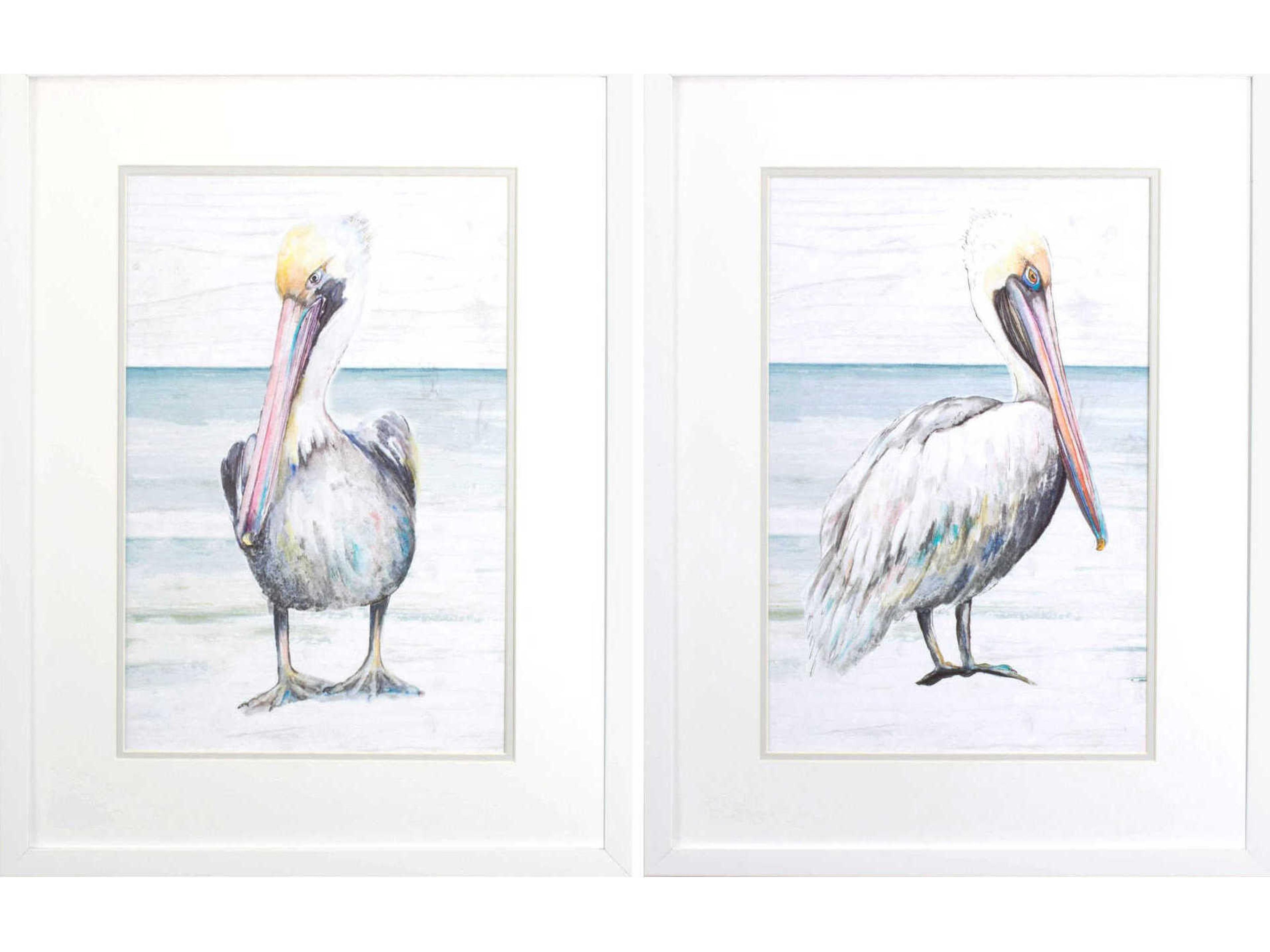 Waterside Pelican on the Shore Wall Art Set of 2