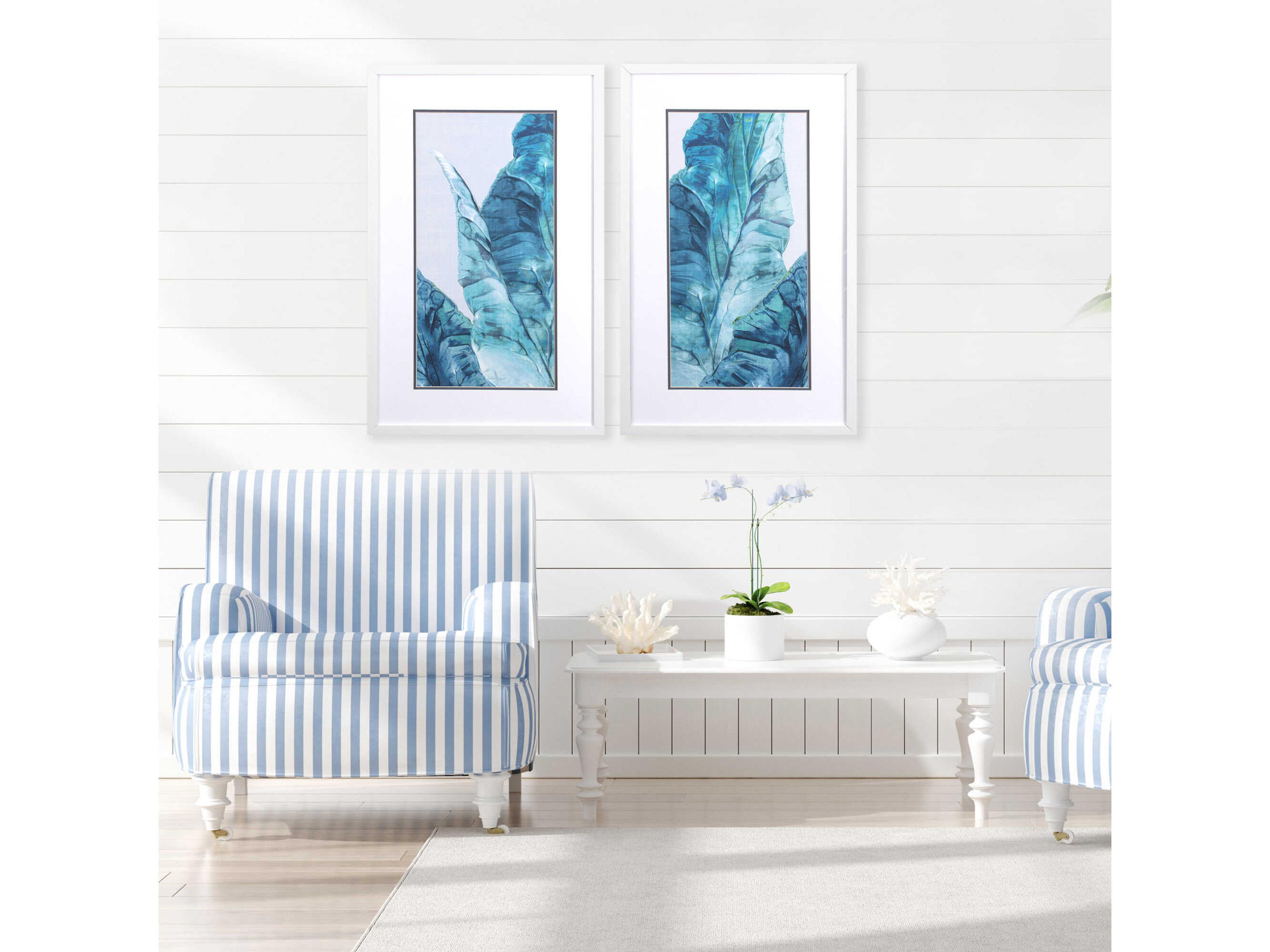 Paragon Waterside Tropical Leaves Blue Wall Art Set of 2