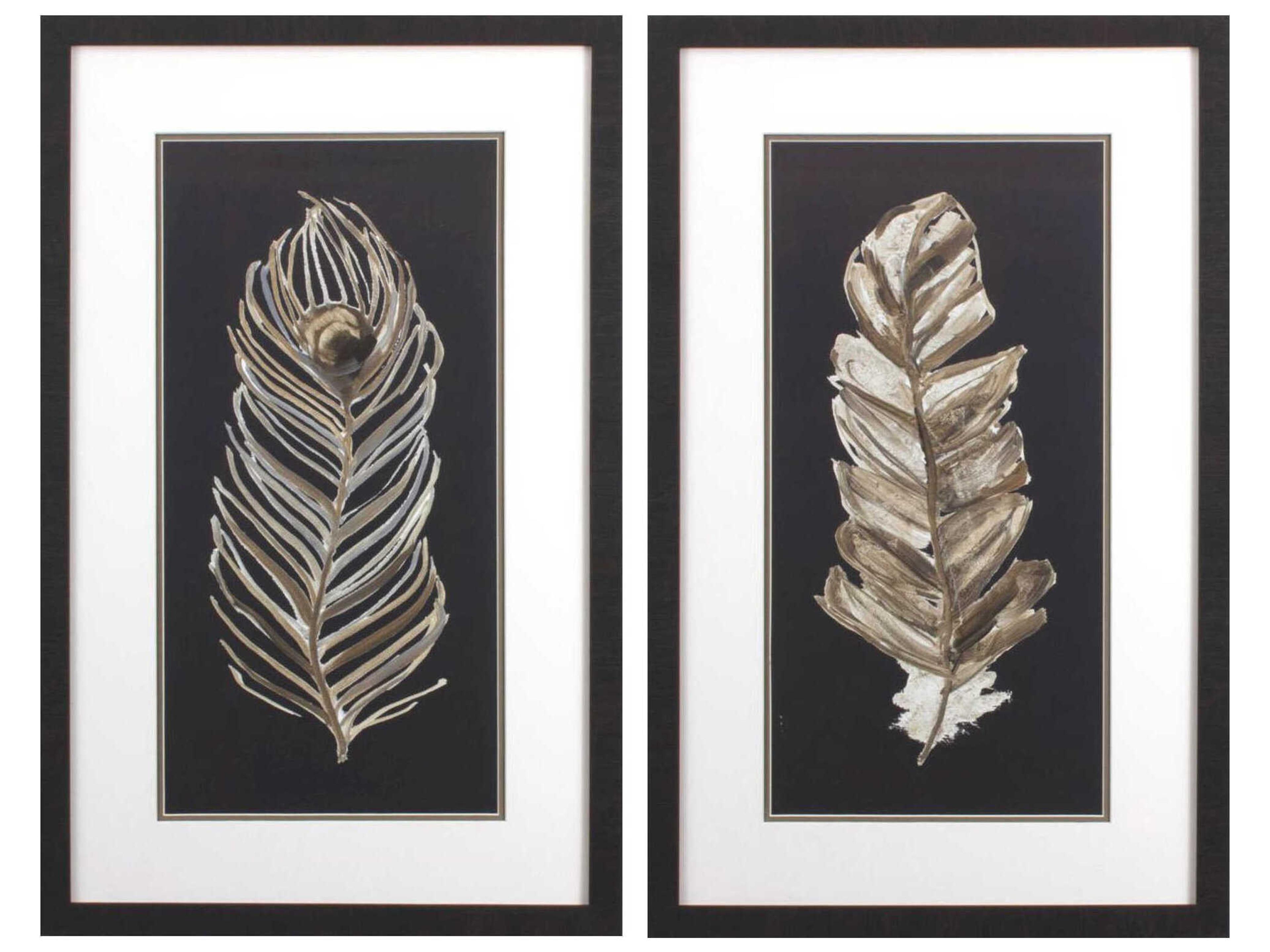 Paragon Florals Soft Feather on Black Wall Art Set of 2