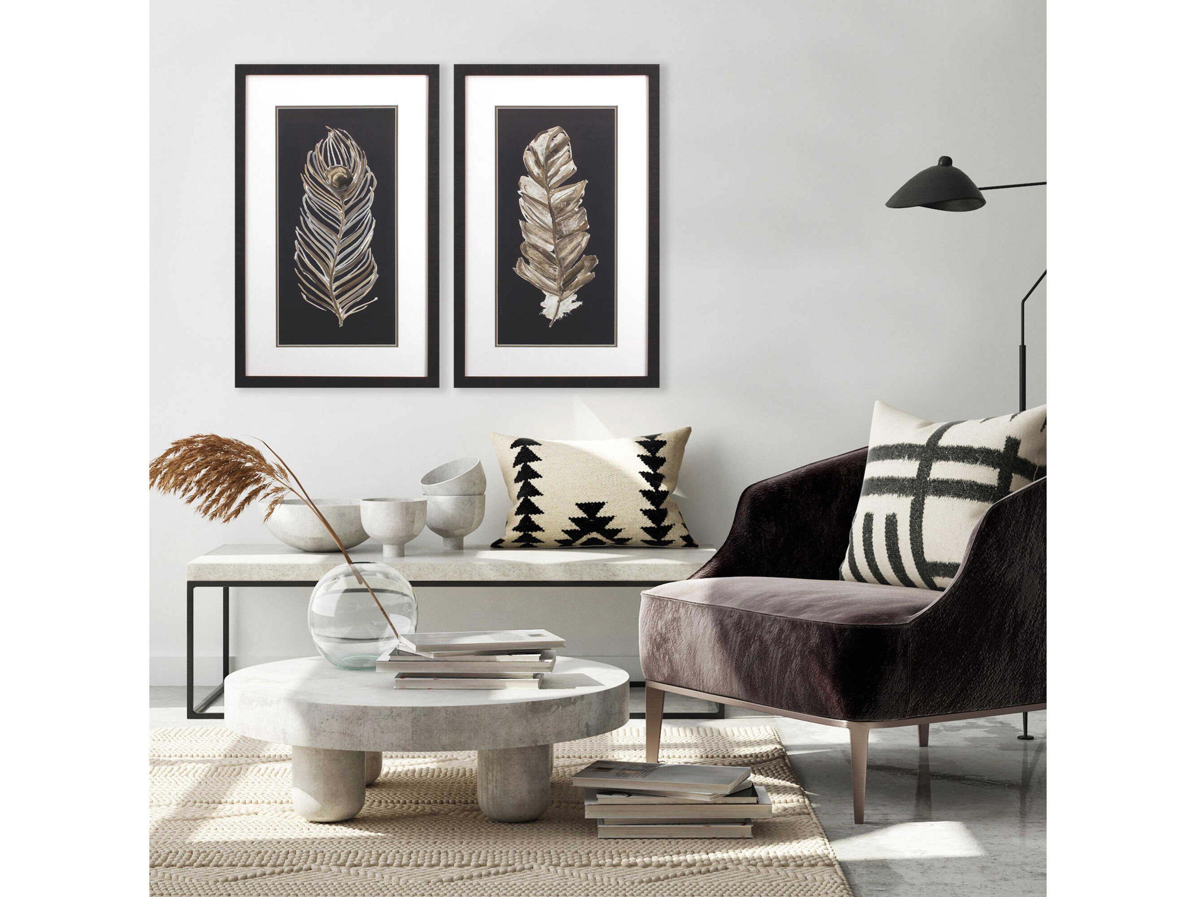 Paragon Florals Soft Feather on Black Wall Art Set of 2