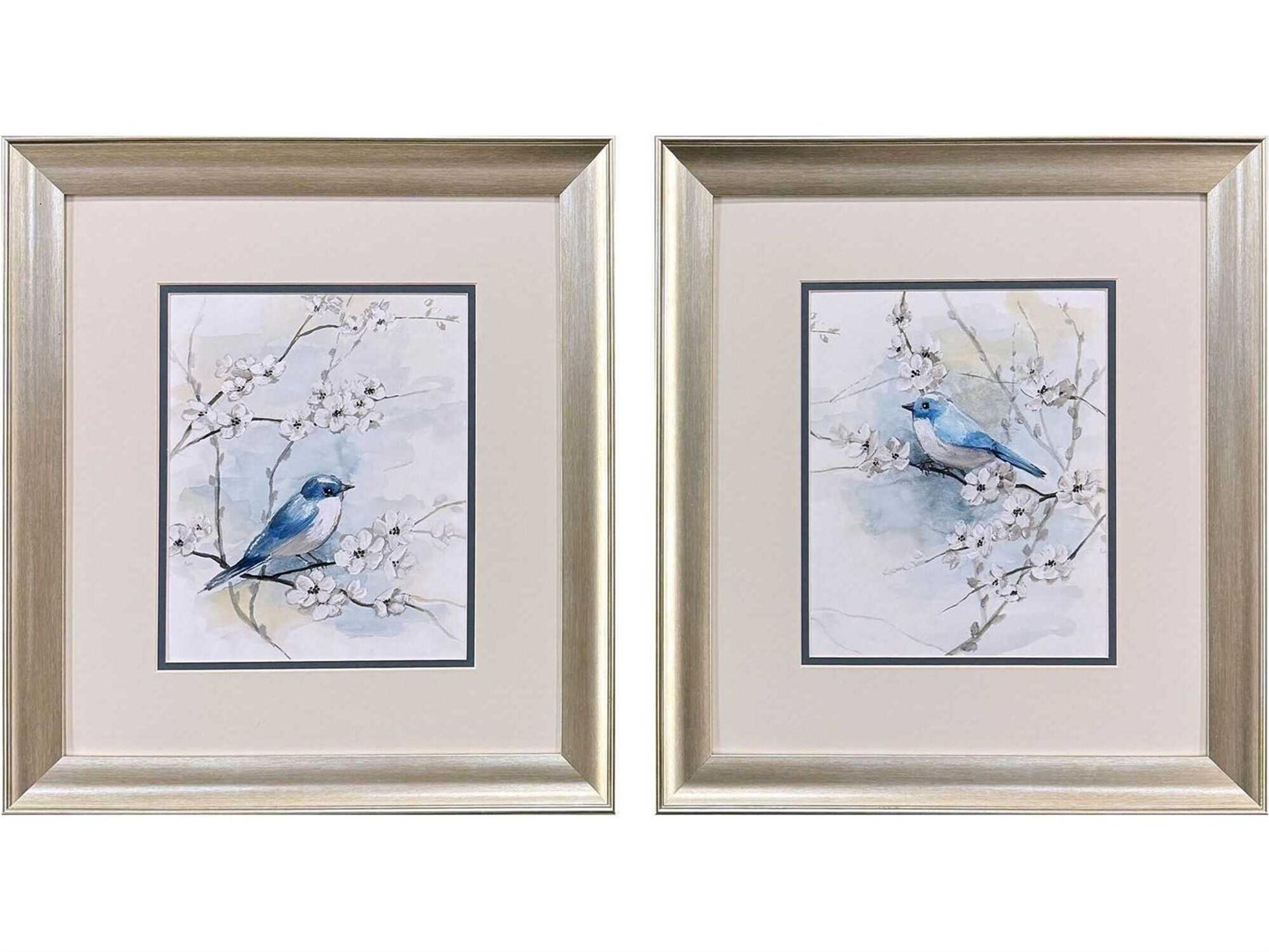 Animals Blossoms & Bluebird Wall Art Set of 2