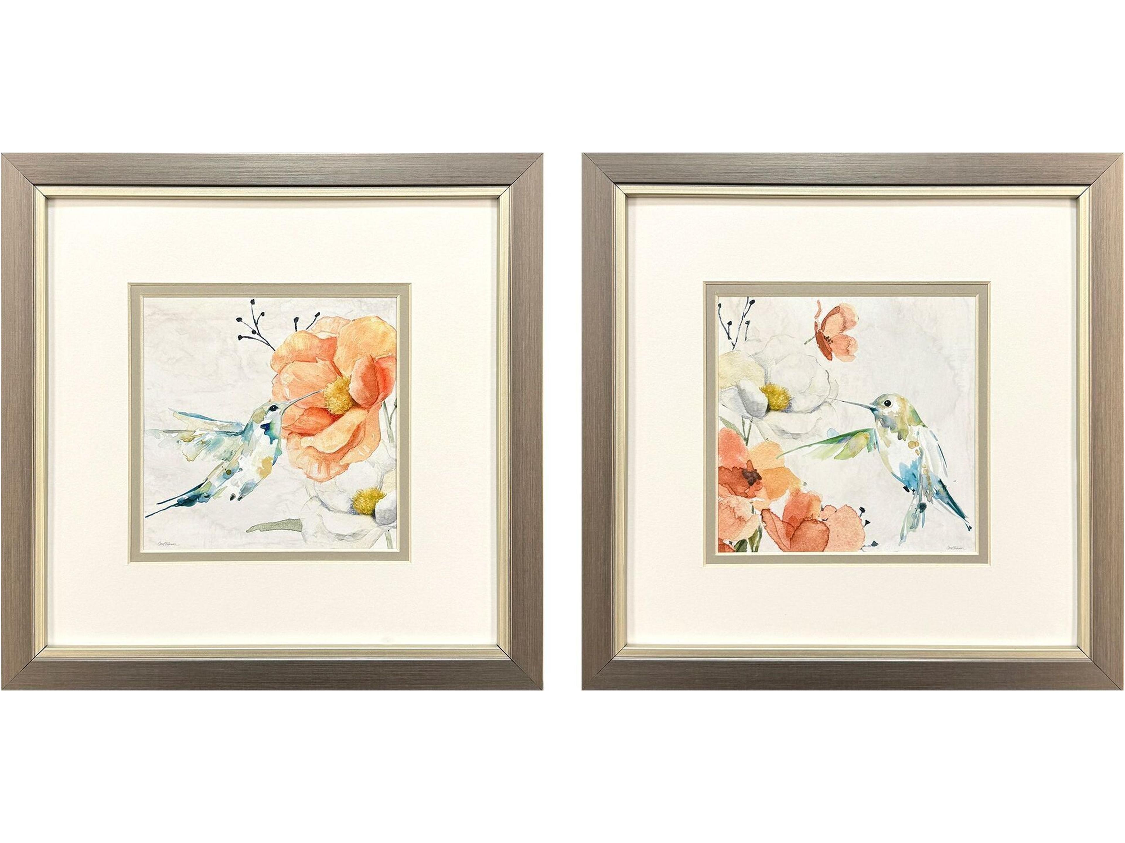 Floral Hummingbird Framed Art - Set of 2