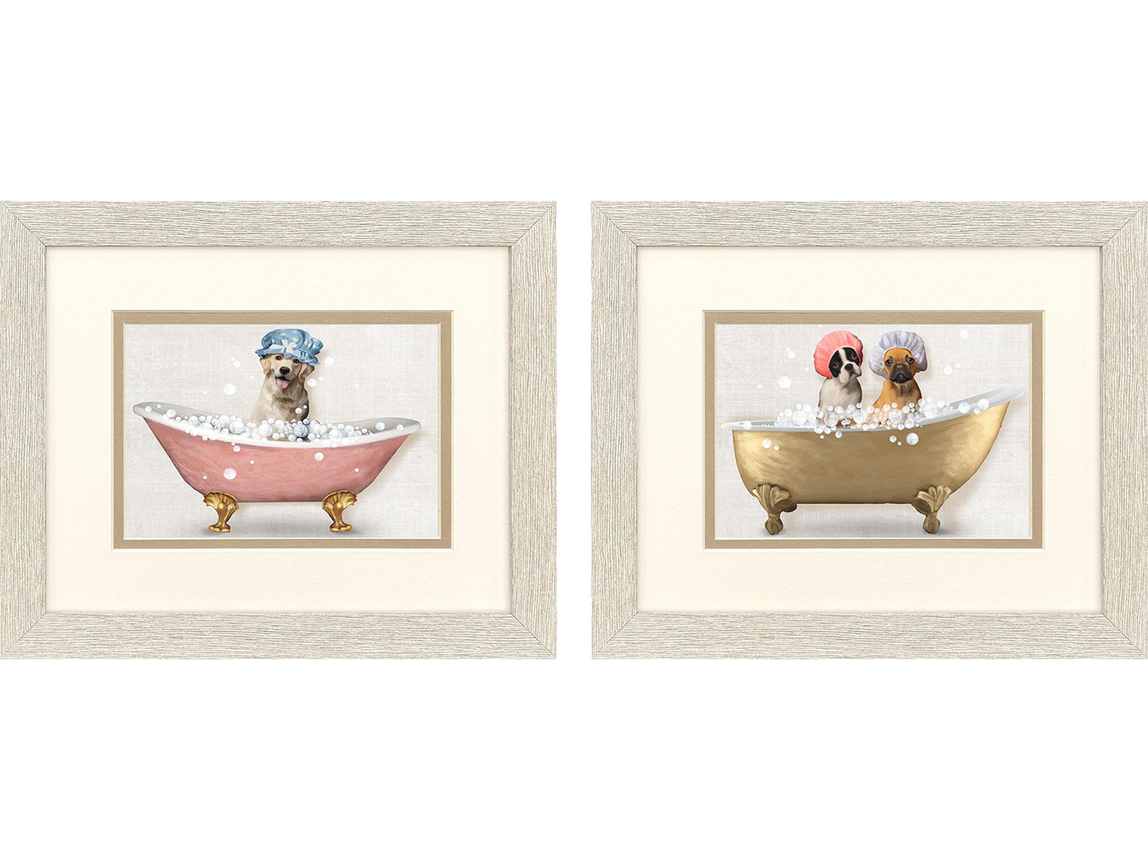 Bath Dogs II Framed Art - Set of 2