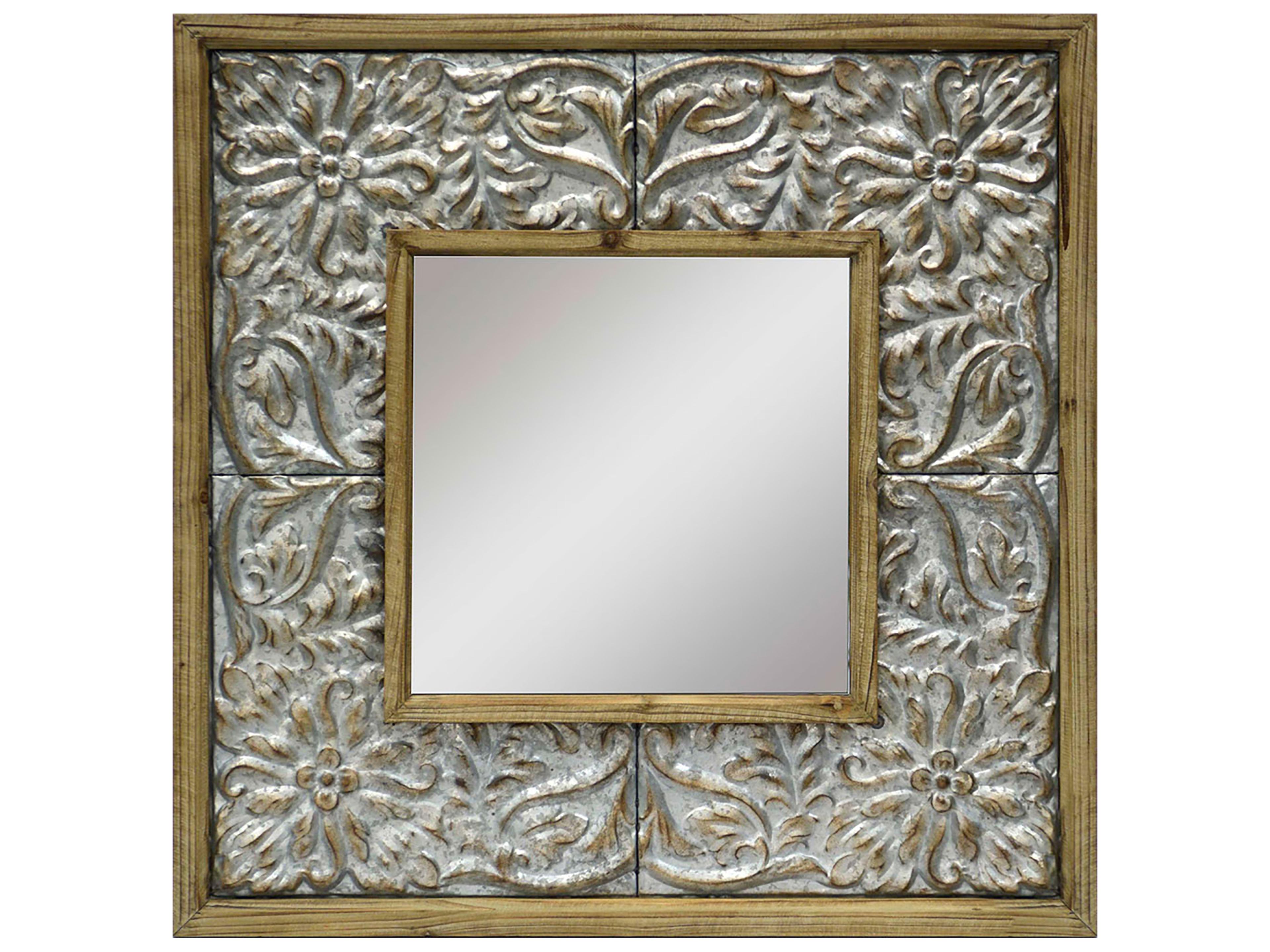 Farmhouse Neutral Metallic Brown Silvered Wall Mirror Square