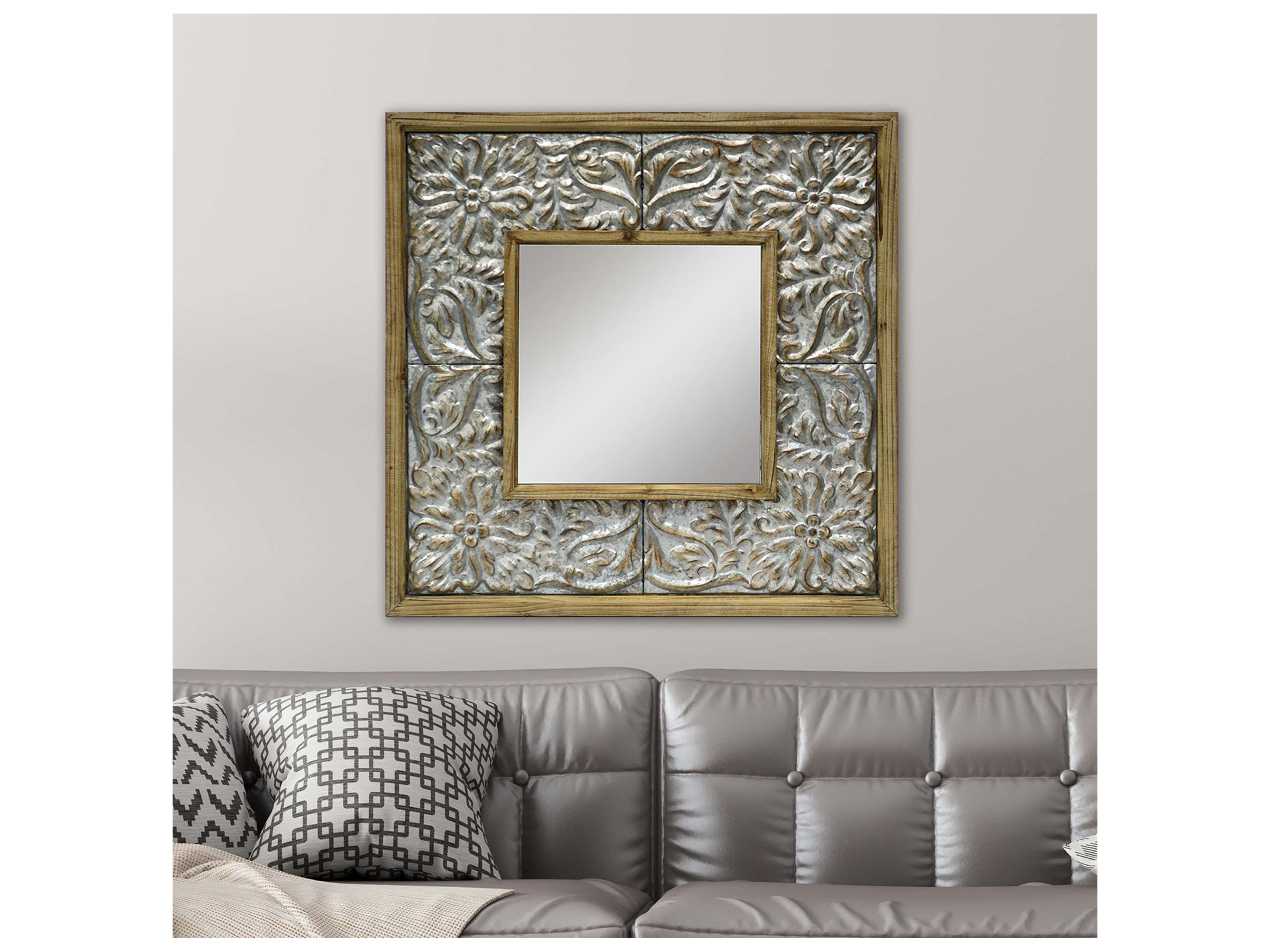 Paragon Farmhouse Neutral Metallic Brown Silvered Wall Mirror Square