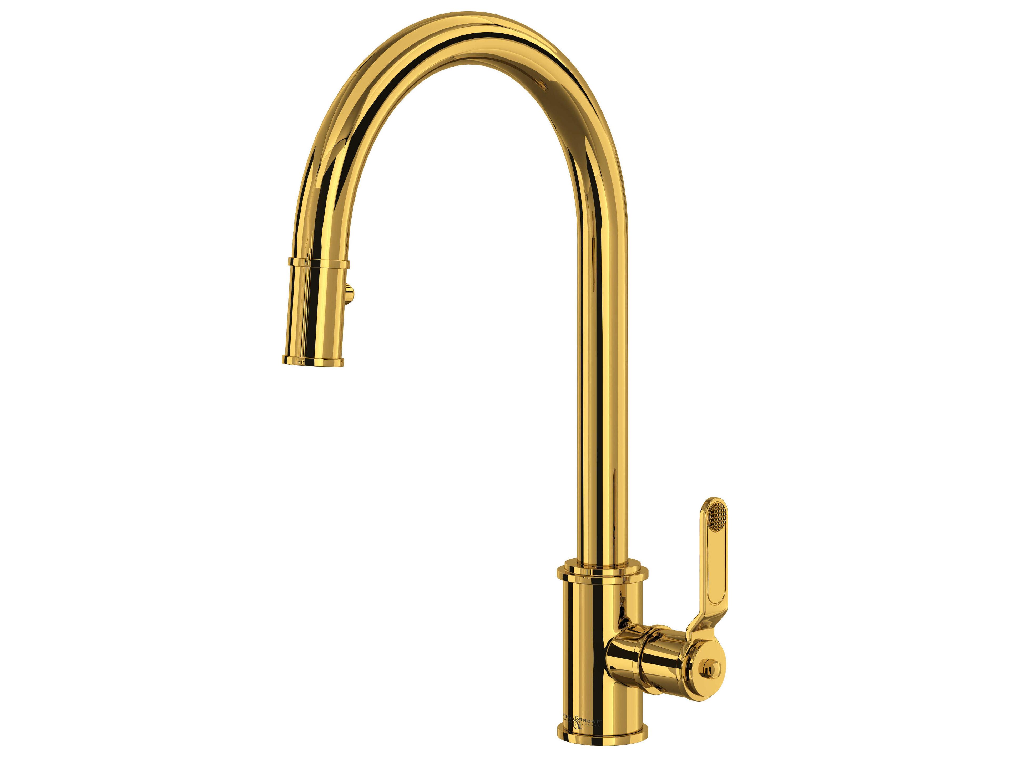 Armstrong Unlacquered Brass Pull-Down Kitchen Faucet with C-Spout