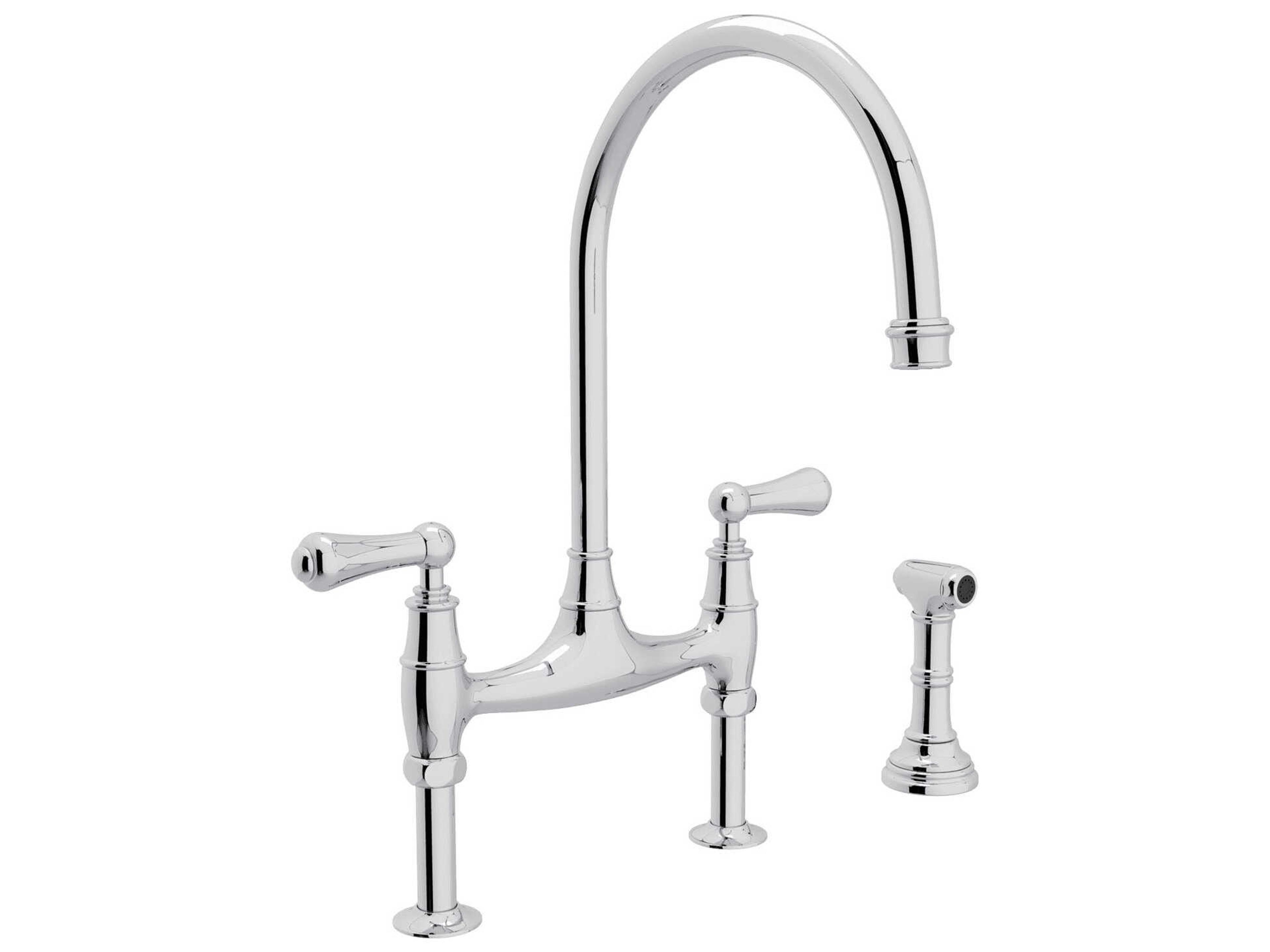 Georgian Era Polished Chrome Bridge Kitchen Faucet with Sidespray