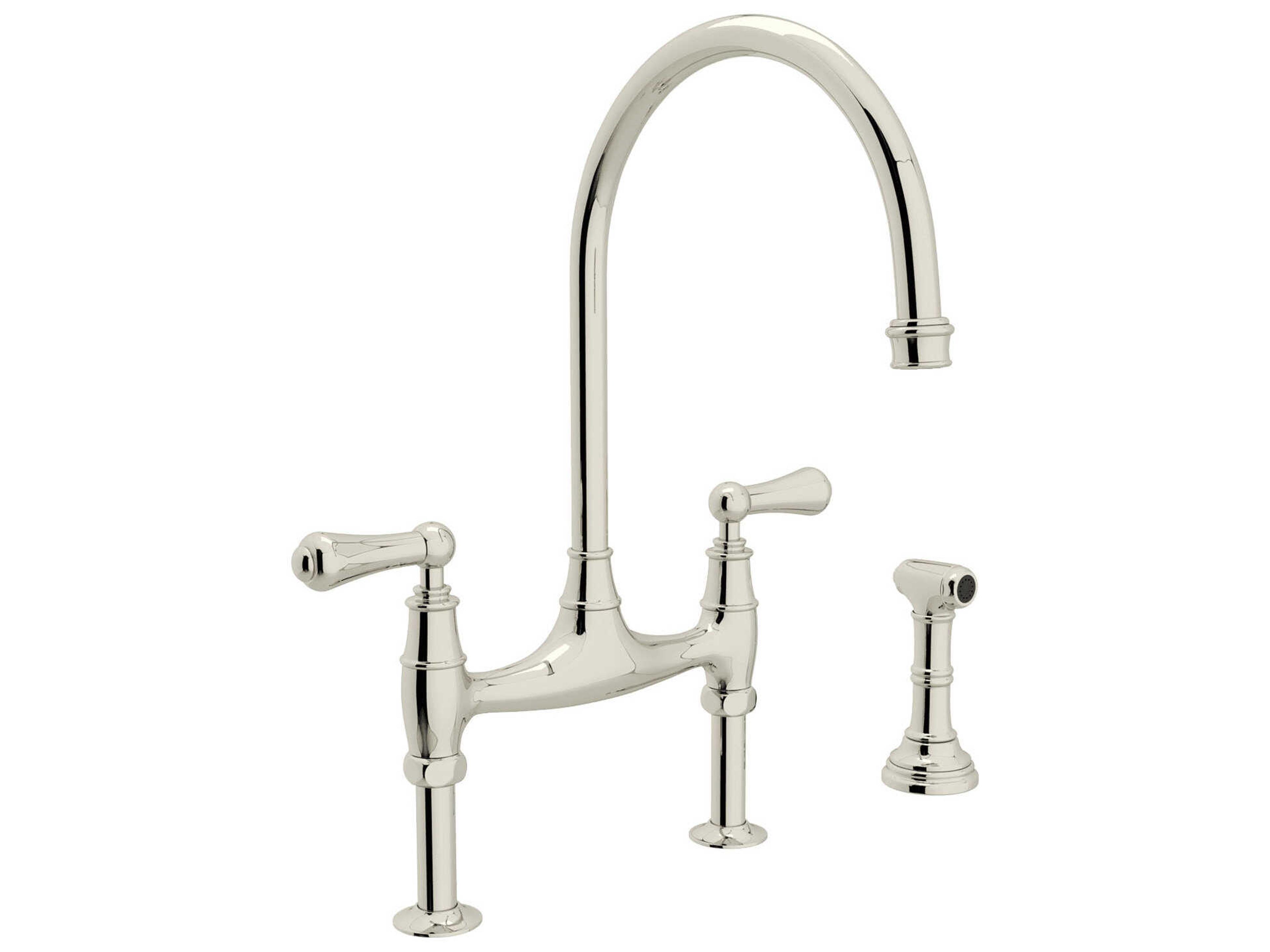 Georgian Era Polished Nickel Bridge Kitchen Faucet with Sidespray