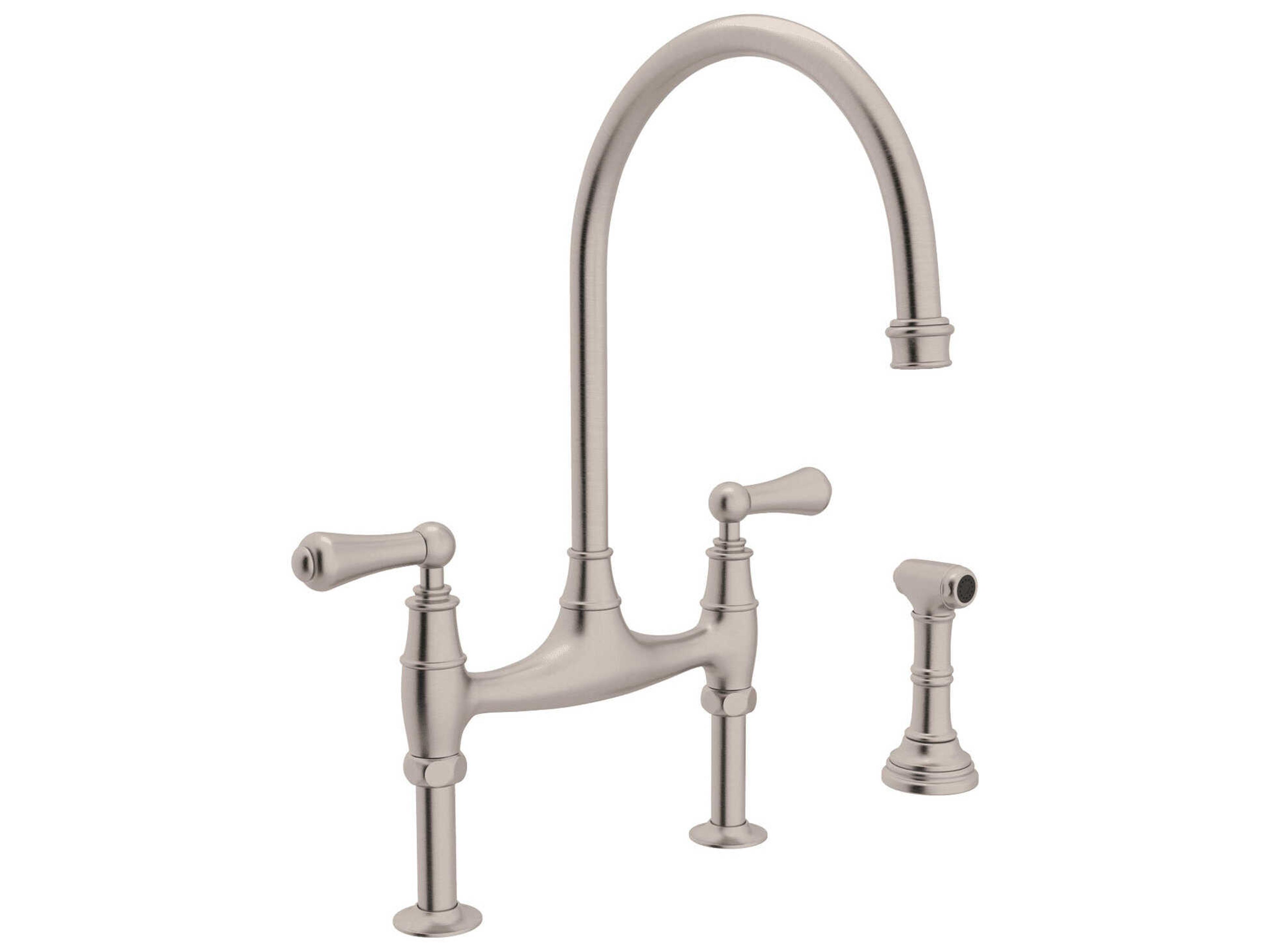 Perrin and Rowe Georgian Era Satin Nickel Bridge Kitchen Faucet with Side Spray