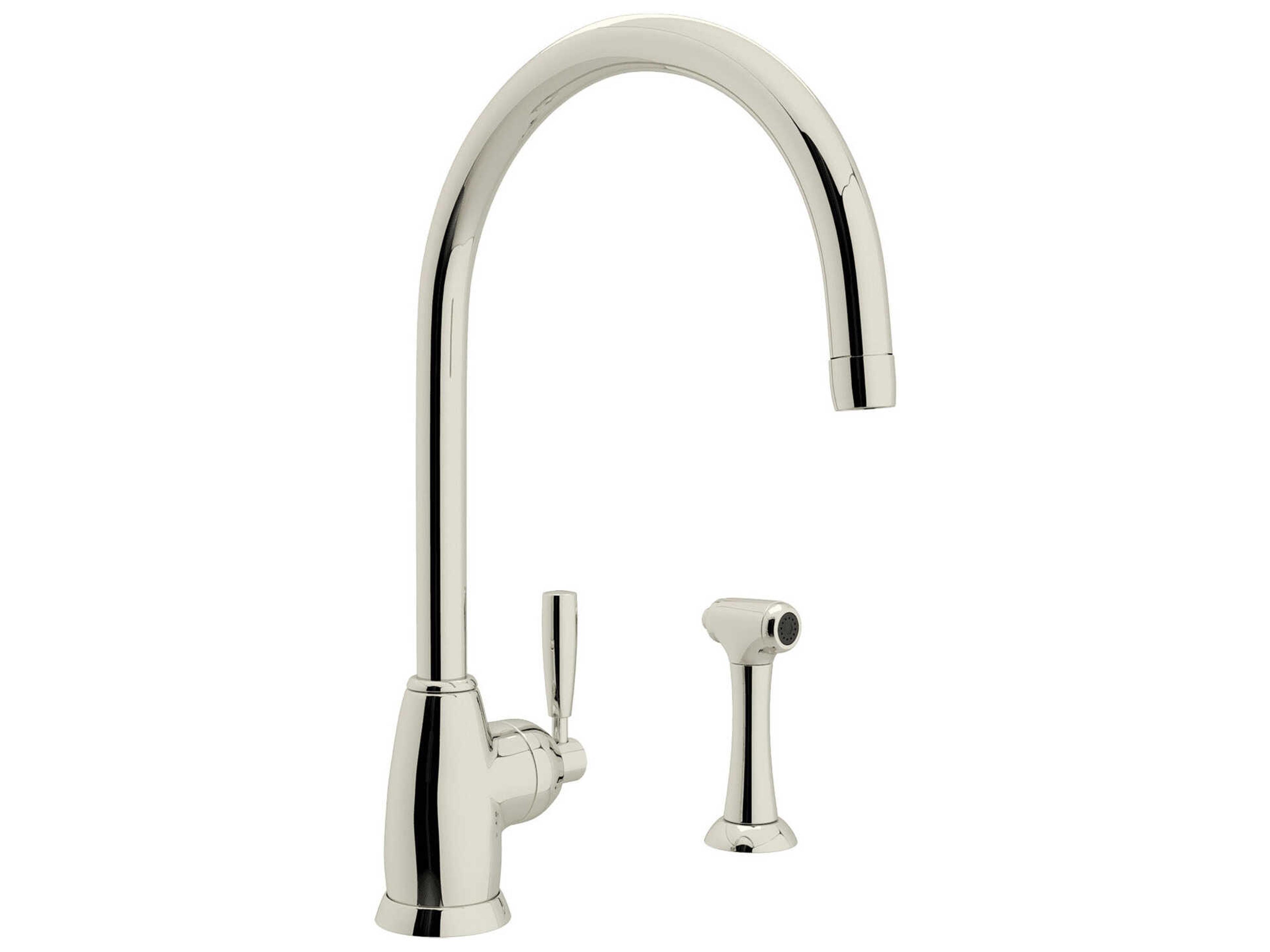 Holborn Polished Nickel Kitchen Faucet with Sidespray and Swivel C Spout