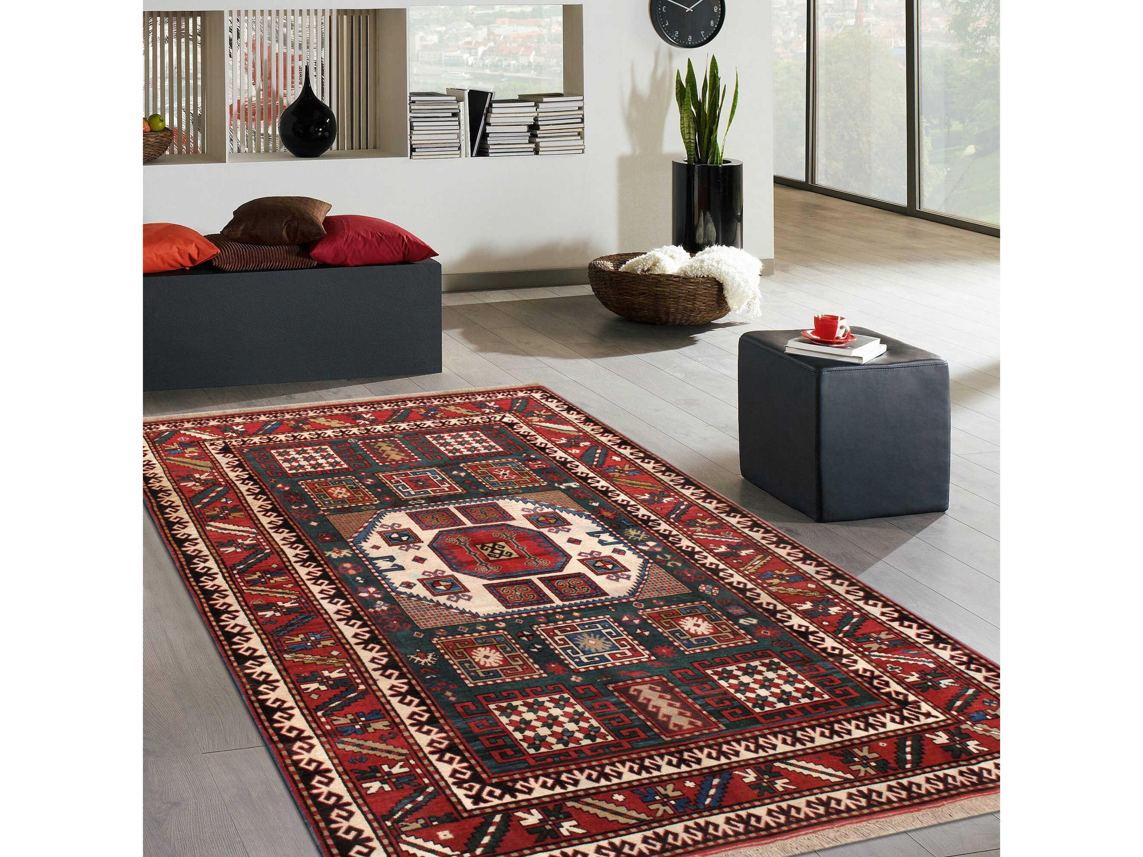 Pasargad Home Kazak Bordered Area Rug