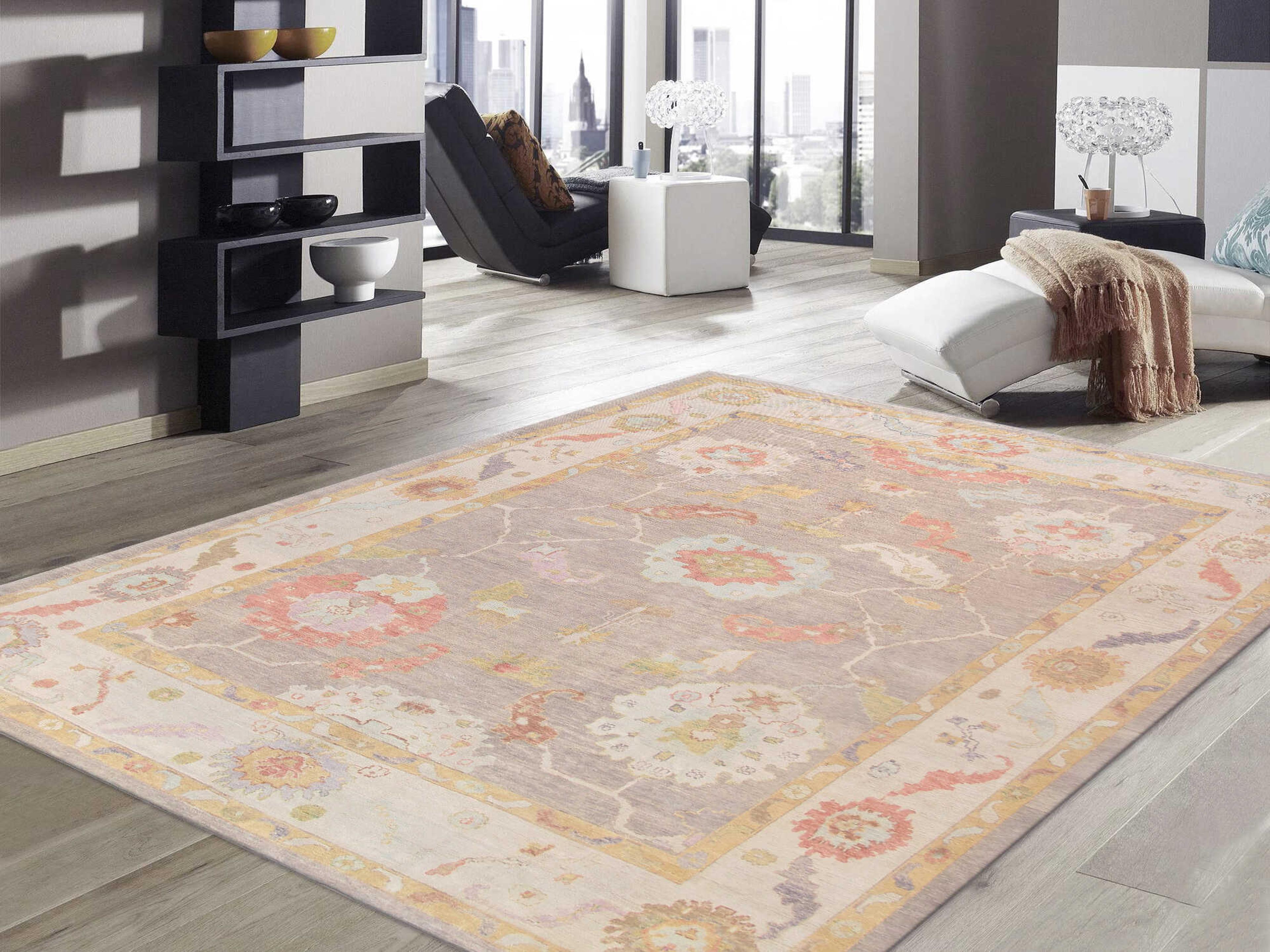 Pasargad Home Oushak Bordered Area Rug