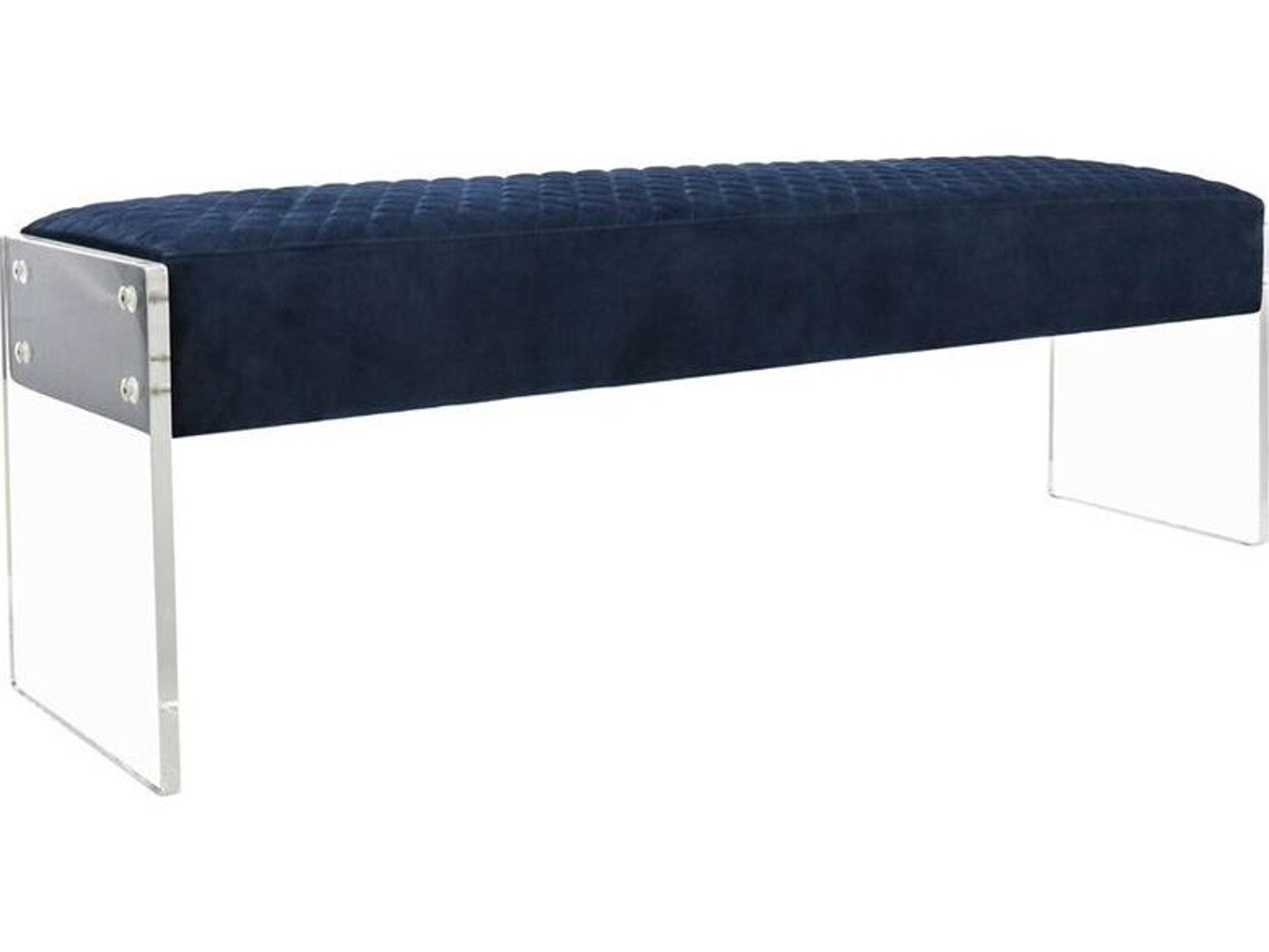 Tribecca Navy Clear Blue Velvet Upholstered Accent Bench