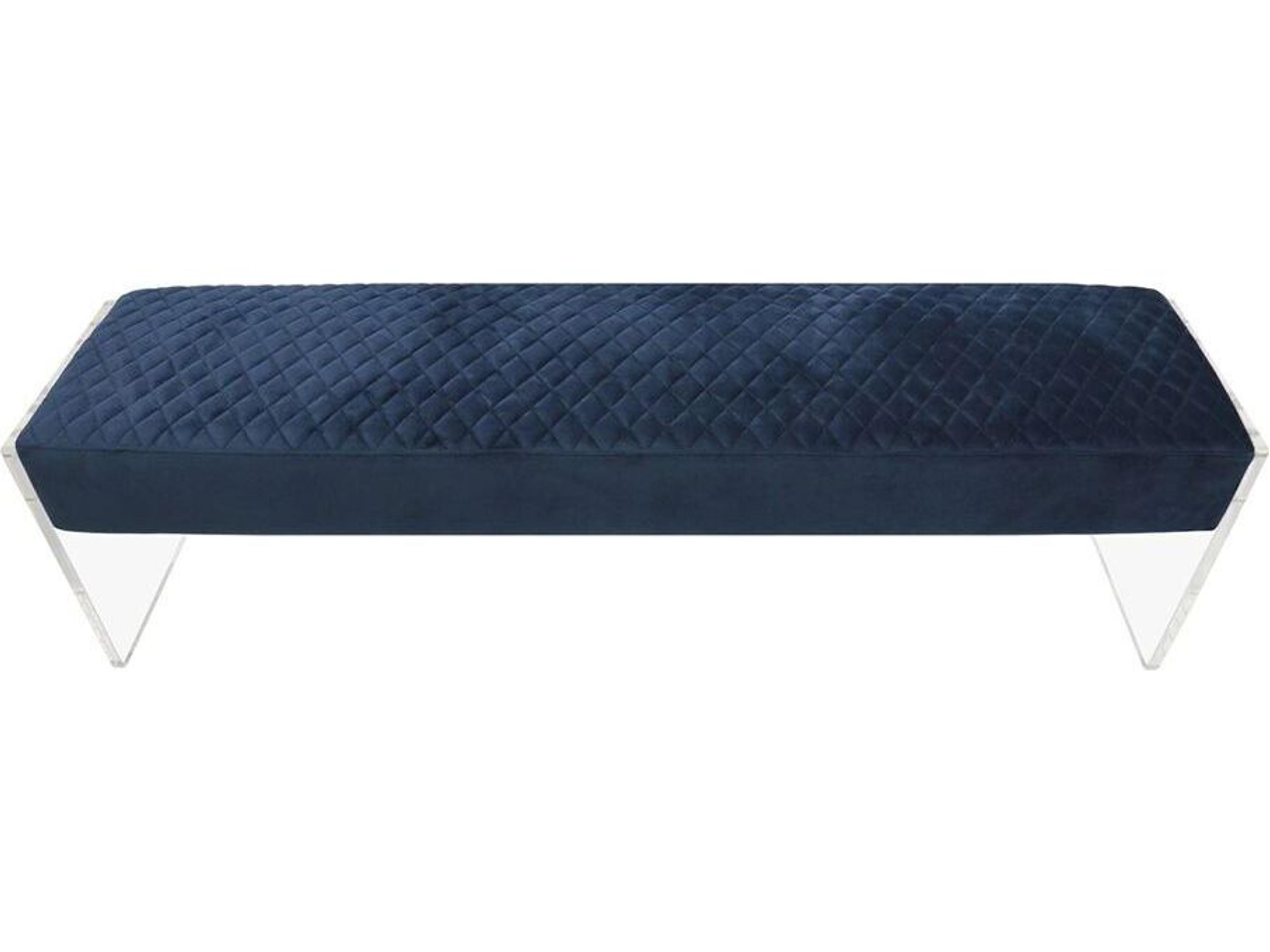 Pasargad Home Tribecca Navy Clear Blue Velvet Upholstered Accent Bench