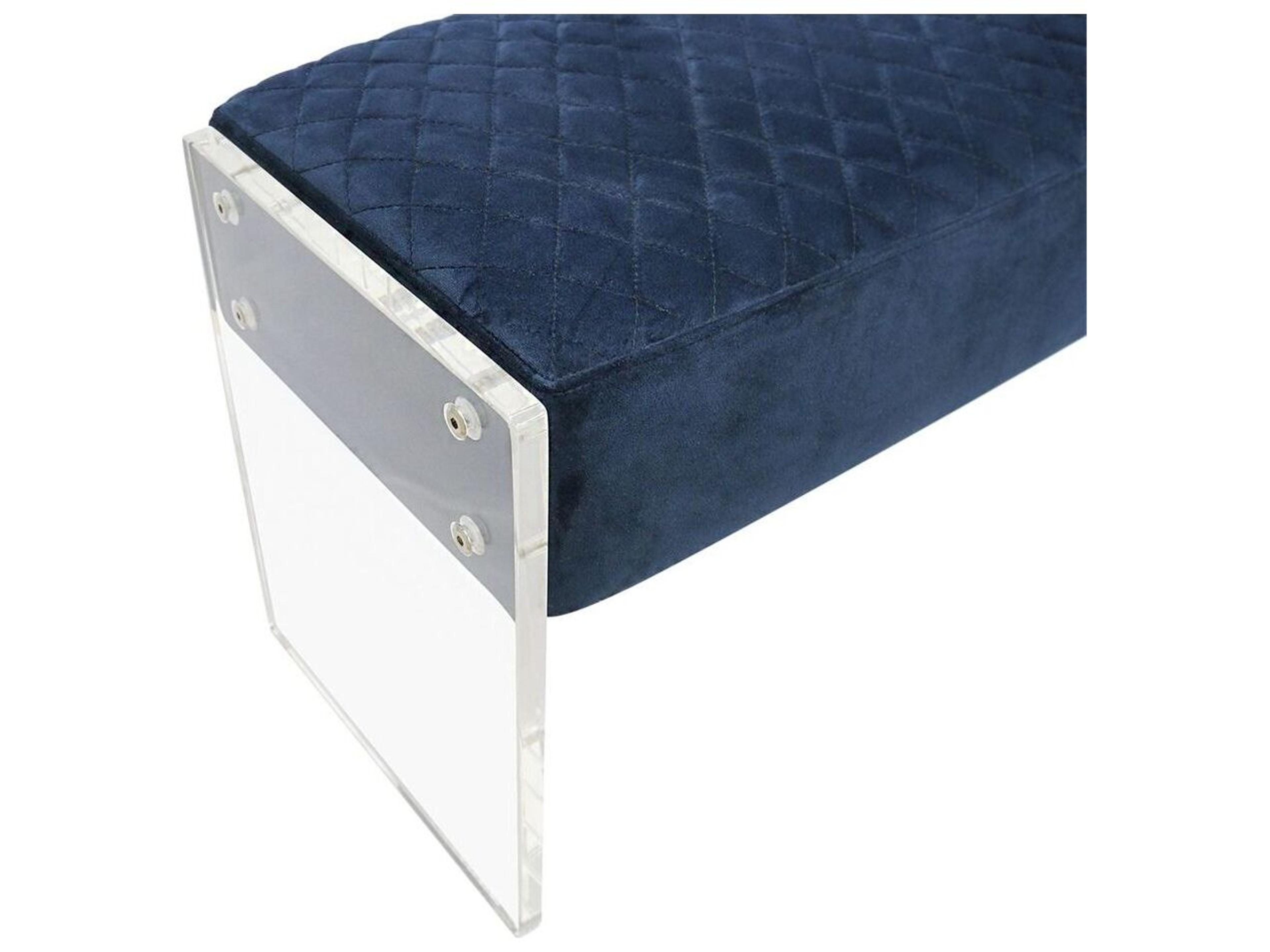 Pasargad Home Tribecca Navy Clear Blue Velvet Upholstered Accent Bench