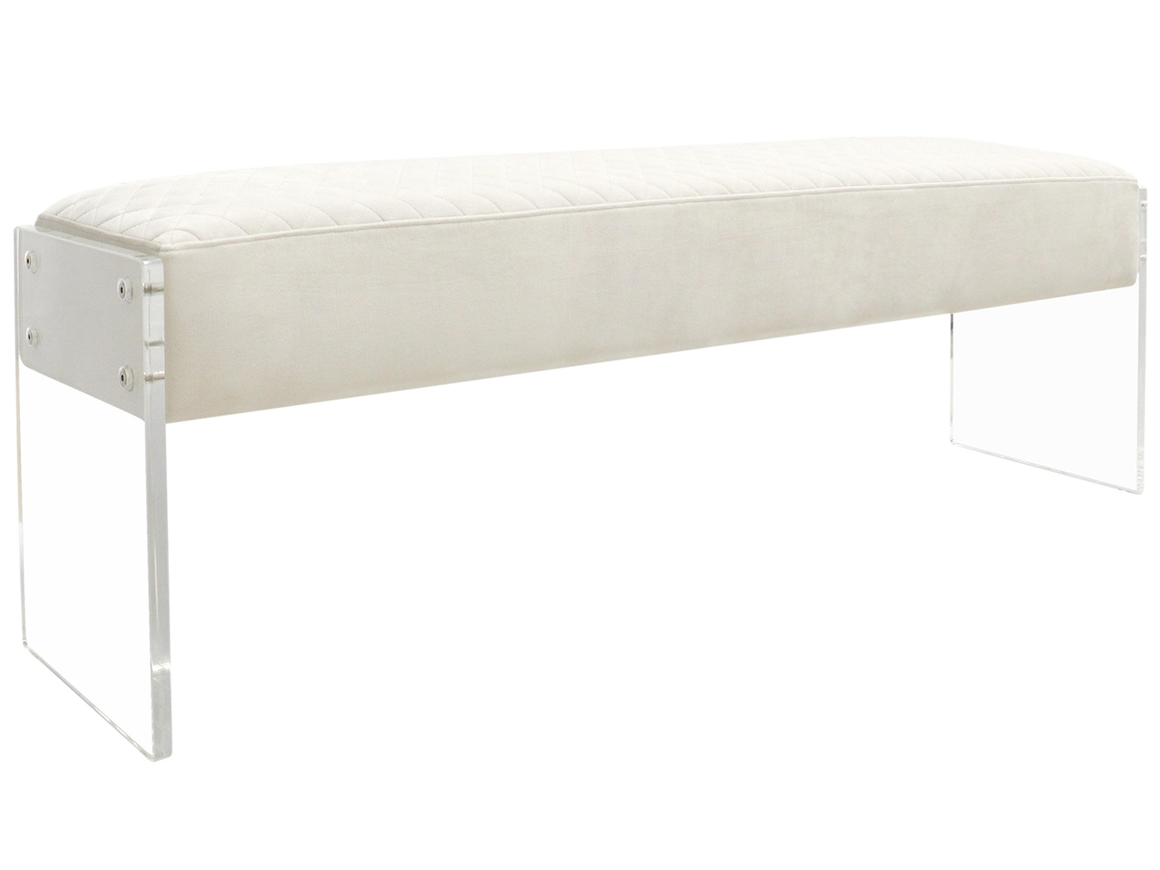 Tribecca Ivory Clear White Velvet Upholstered Accent Bench