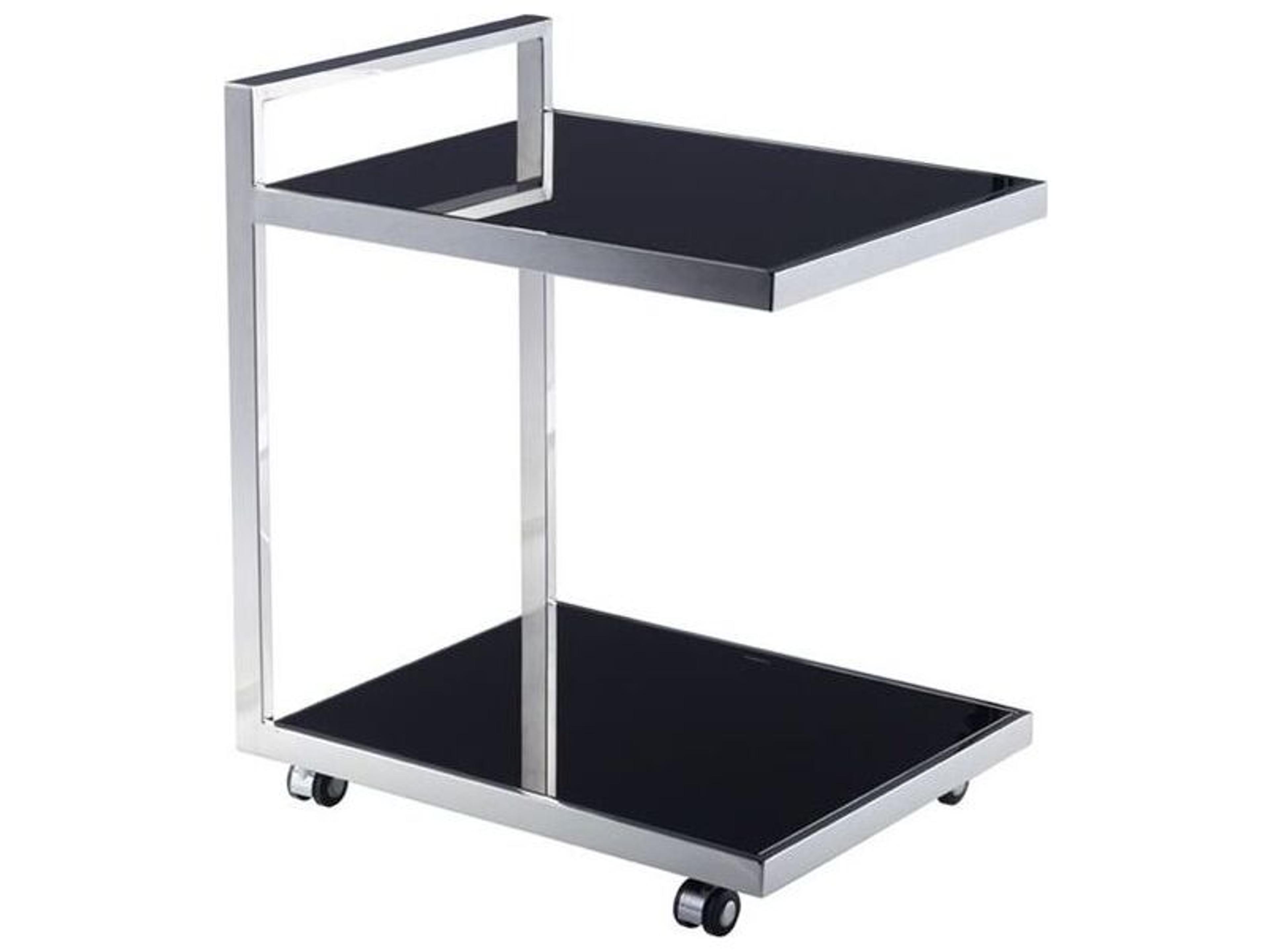 Luxe Glass Silver Black Chrome Bar Cart