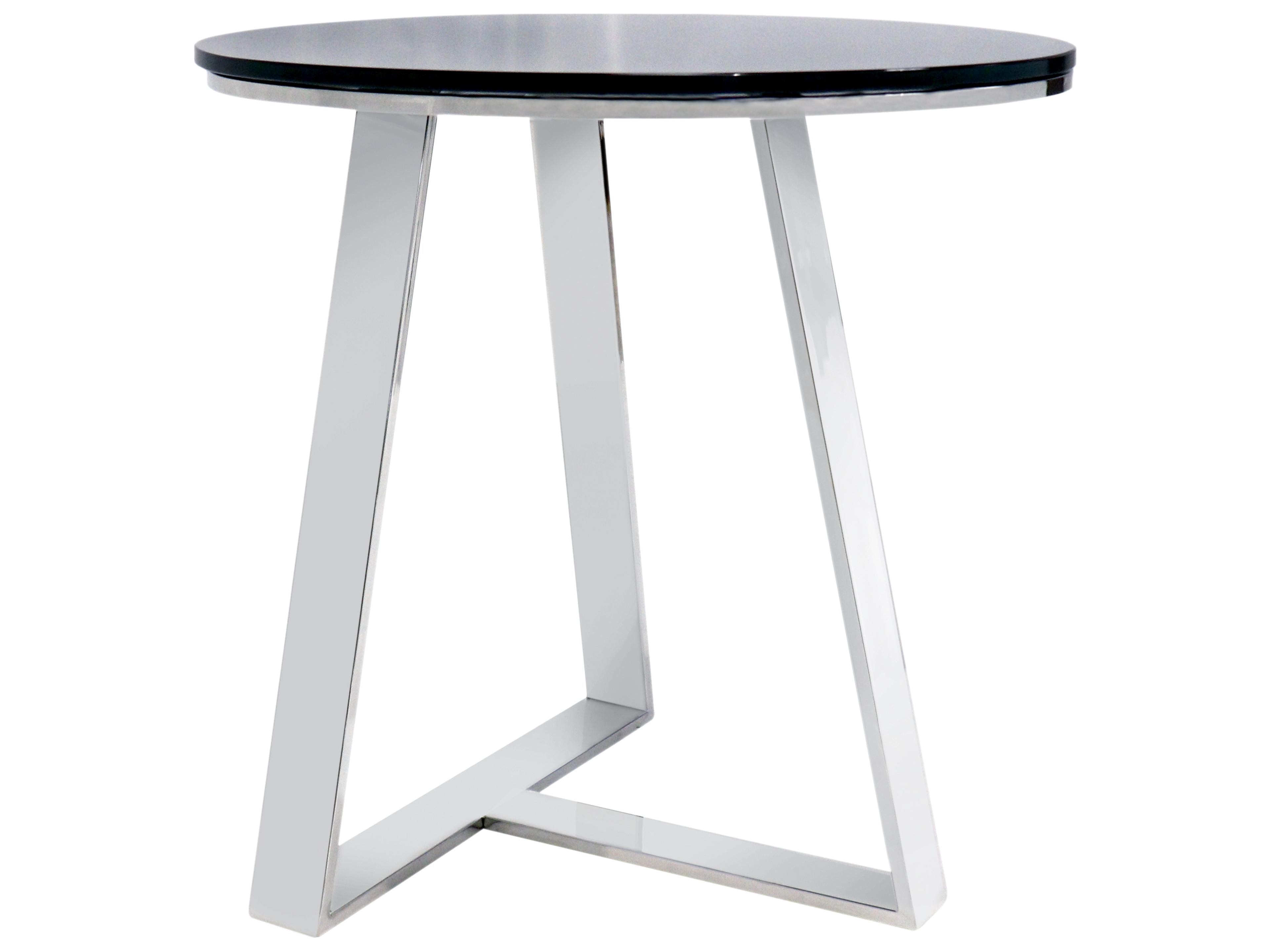 Luxe Round Glass Black Chrome End Table