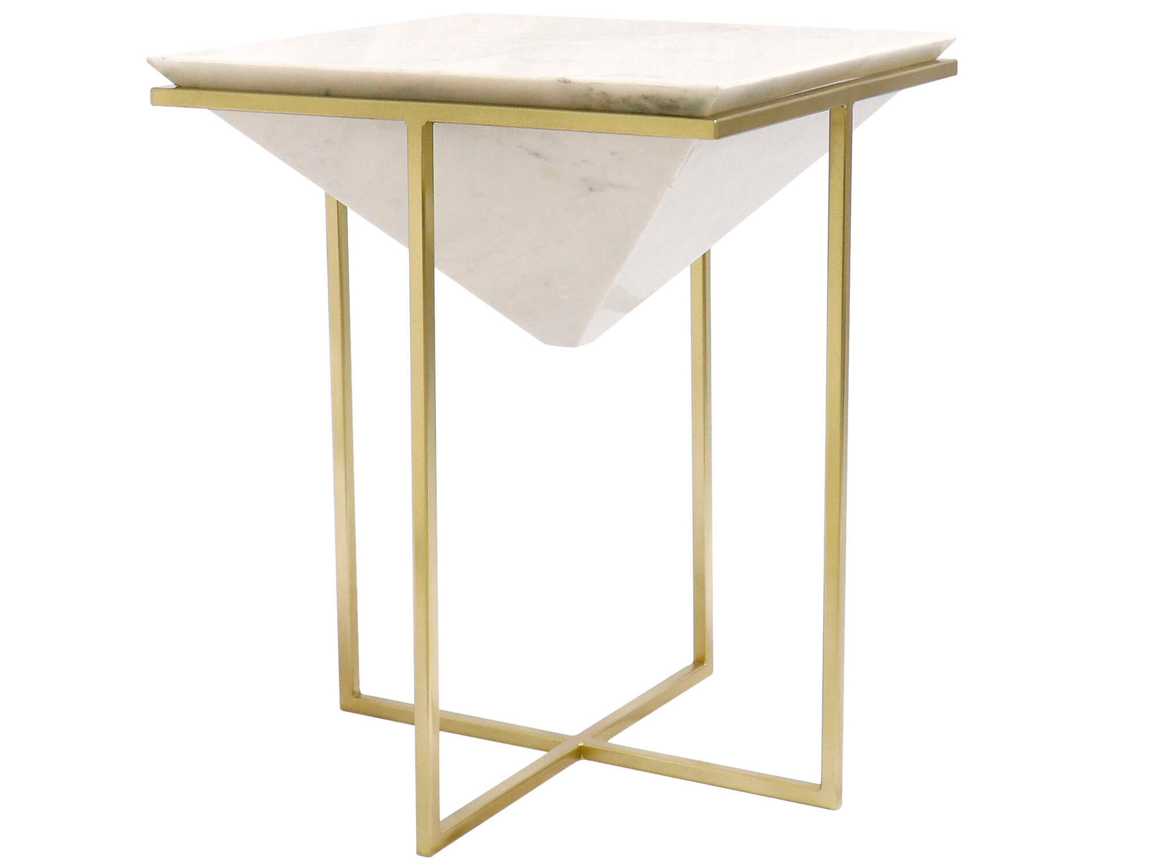 Beacon Perama Square Marble White Gold End Table