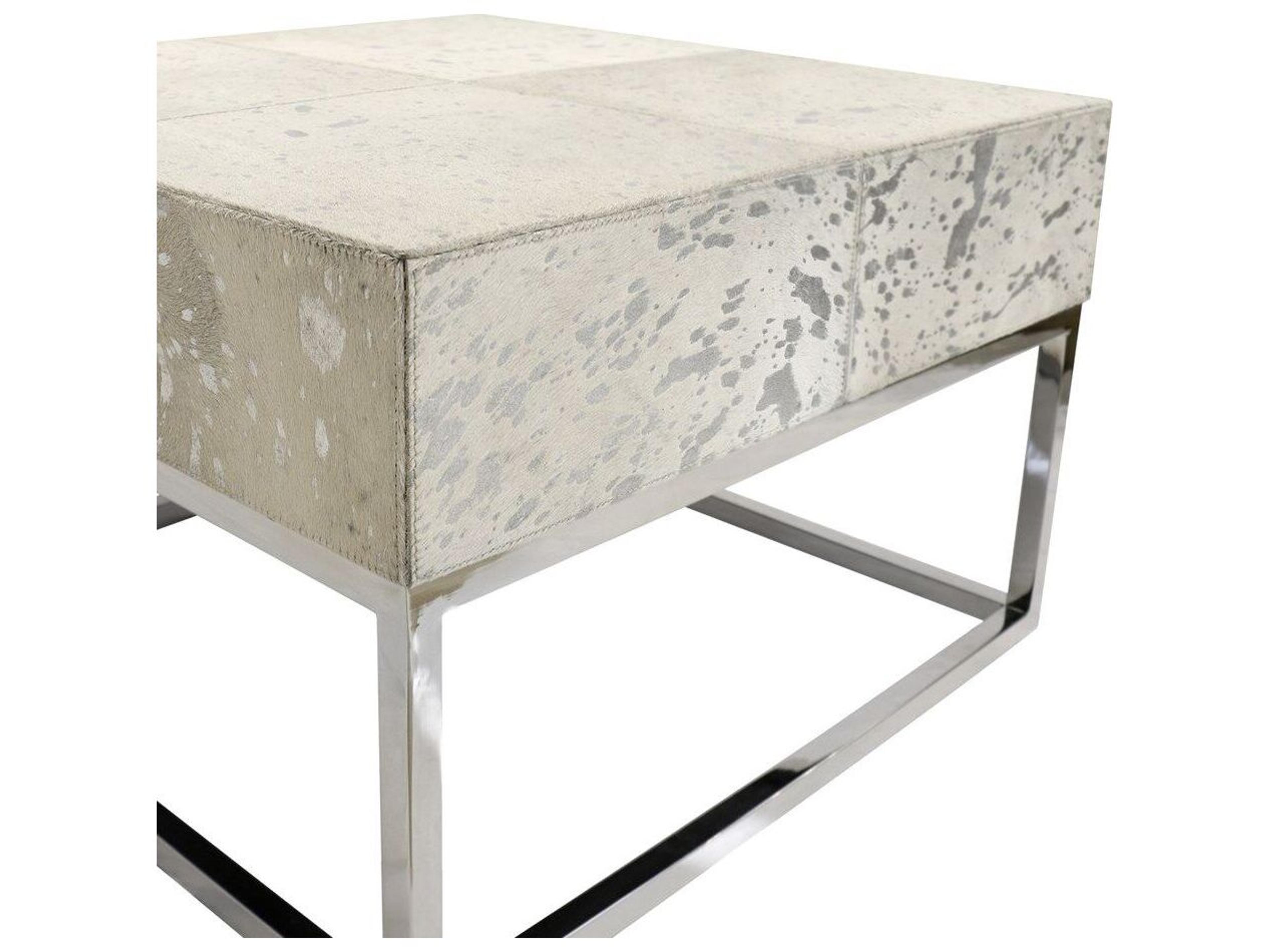 Pasargad Home Safari Square Leather Silver Coffee Table