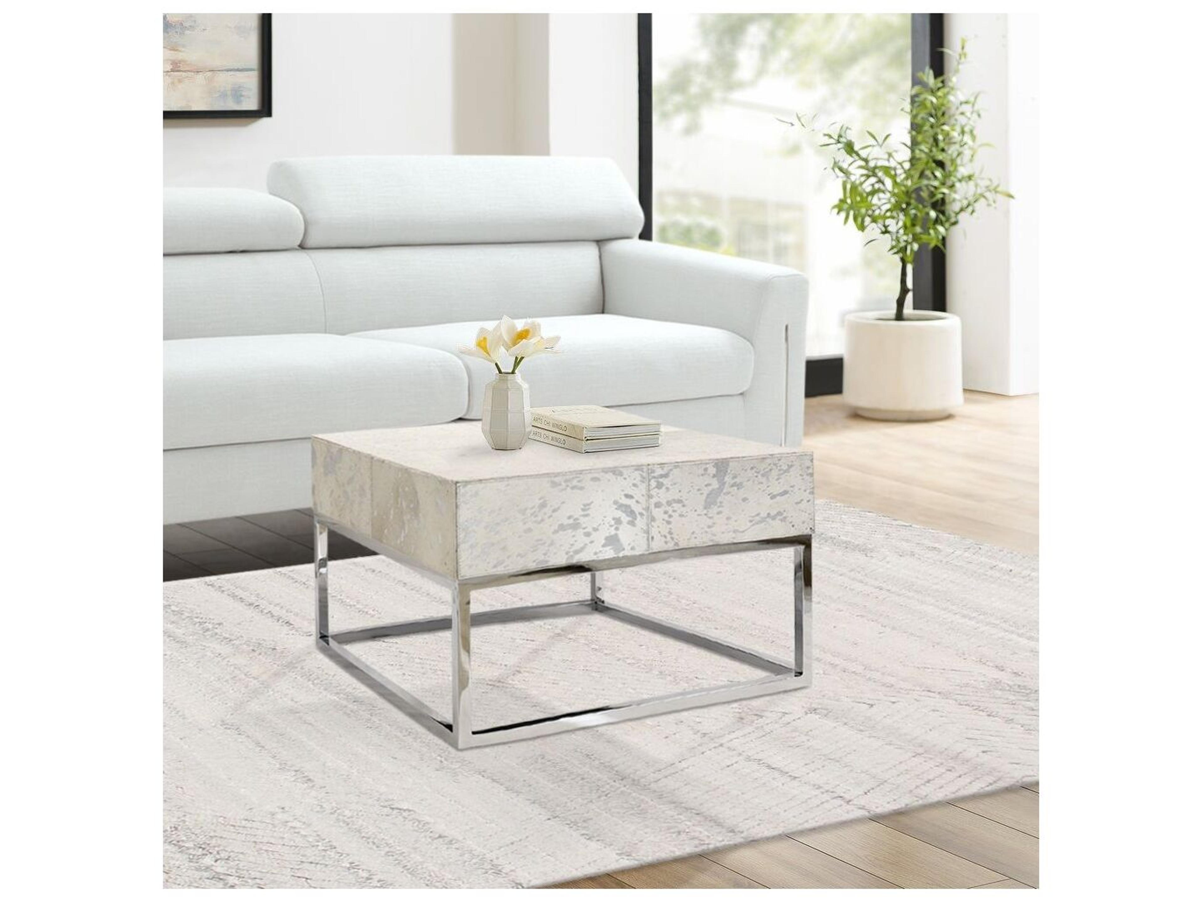 Pasargad Home Safari Square Leather Silver Coffee Table