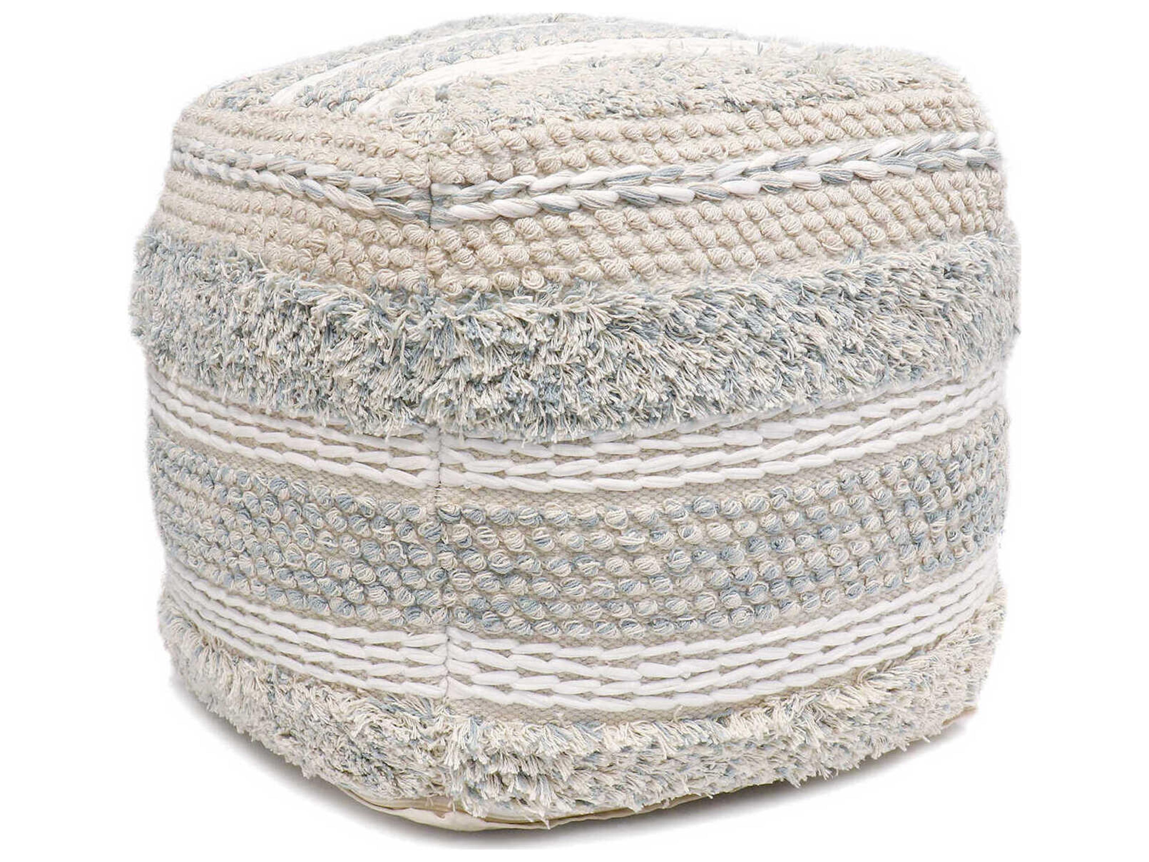 Grand Canyon Beige Aqua Blue Upholstered Pouf