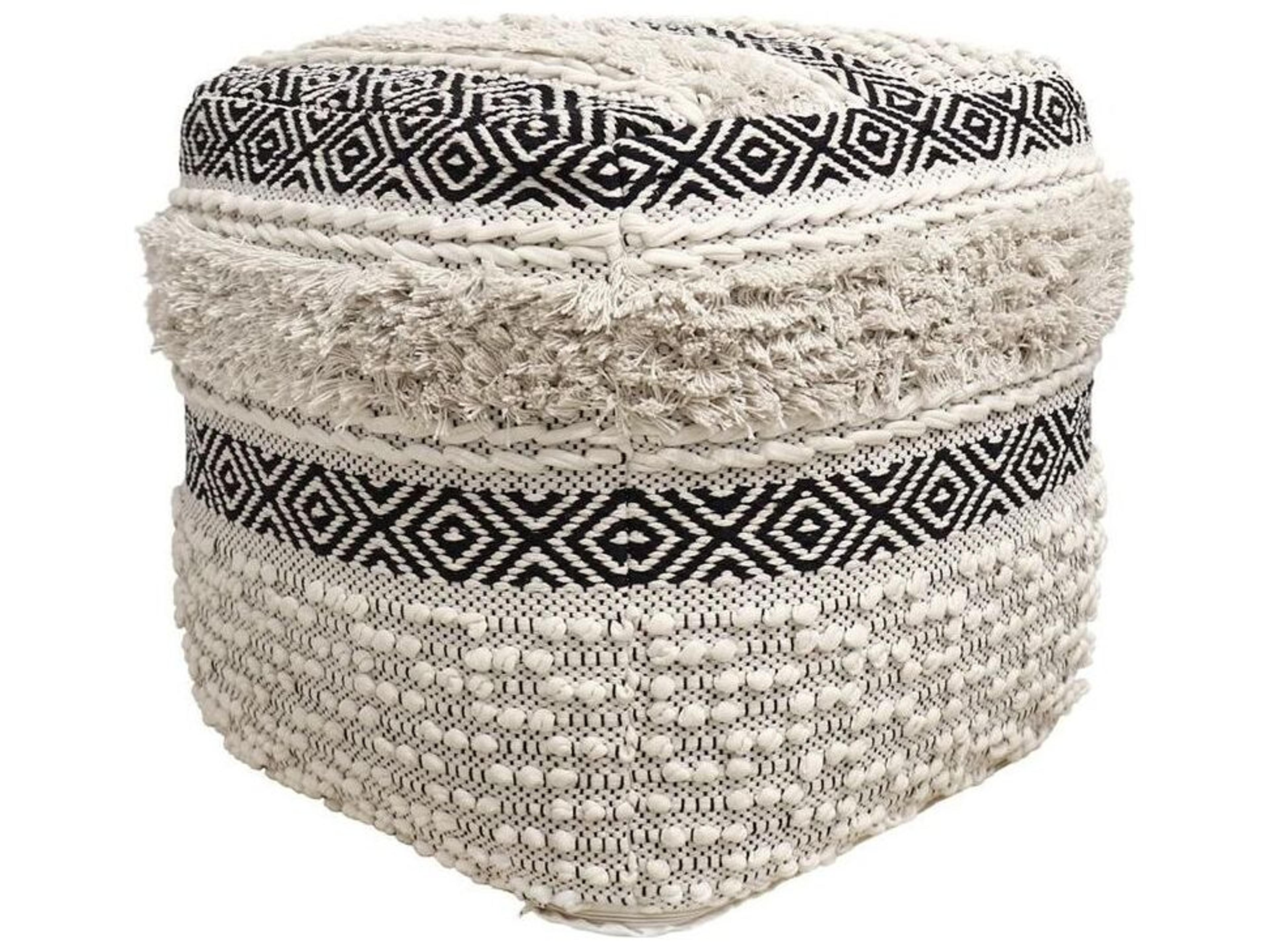 Grand Canyon Ivory Black Beige Upholstered Pouf