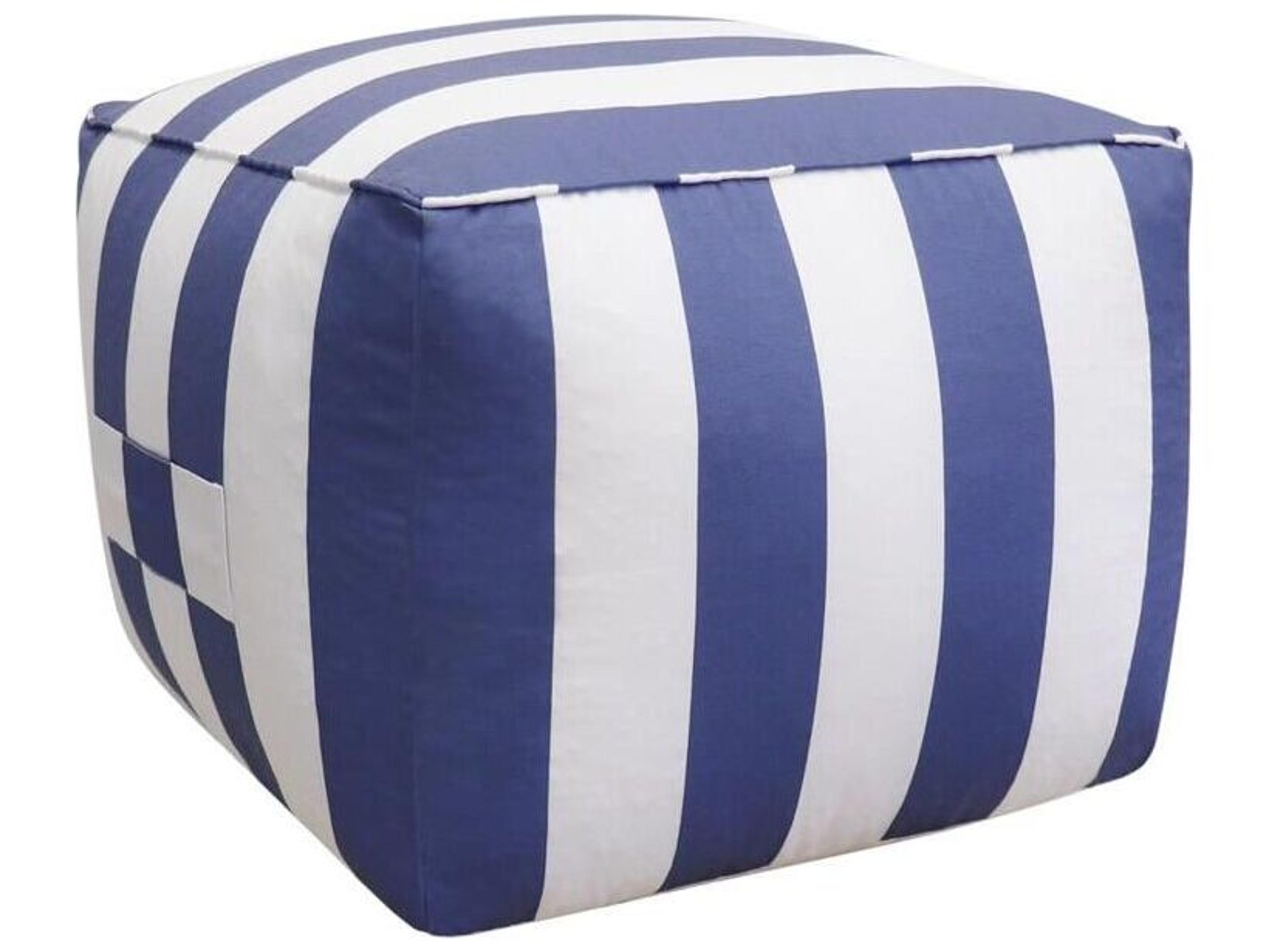 Galaxy White Blue Upholstered Striped Pouf