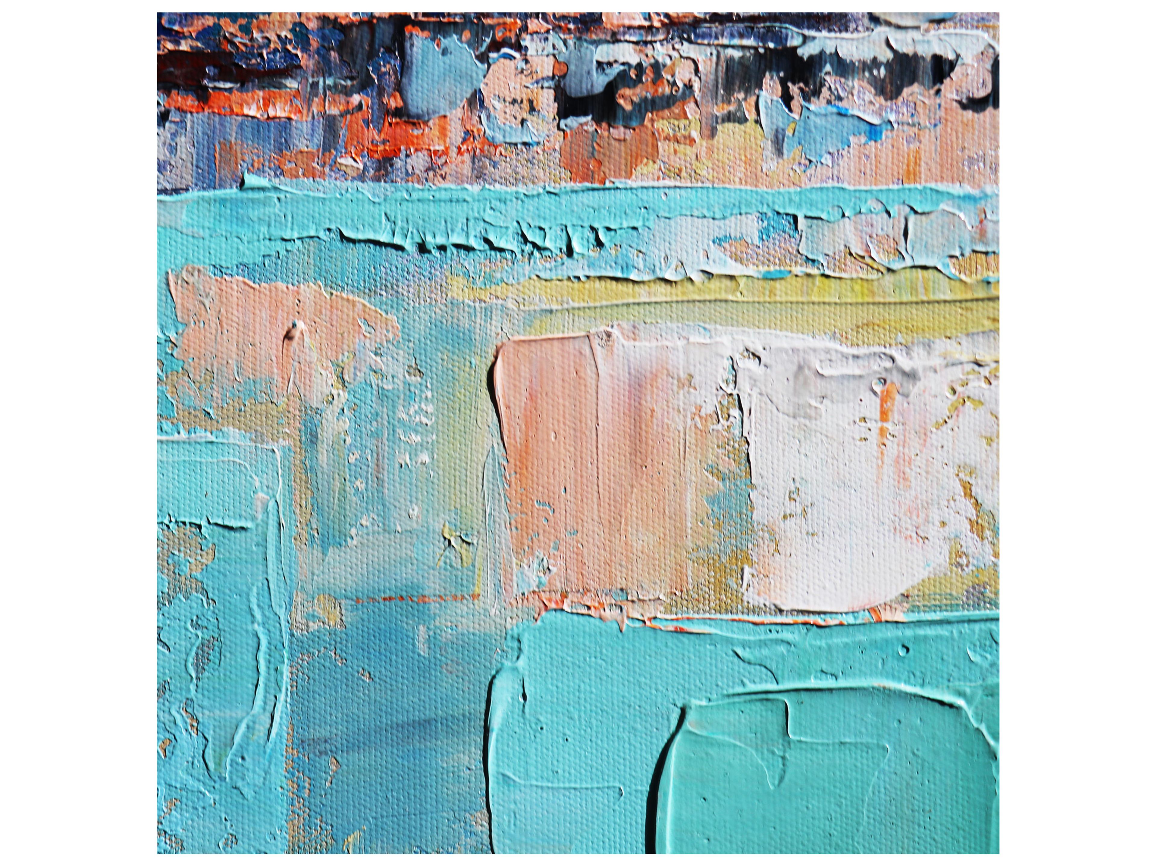 Pasargad Home Lush Mirage Hand-Painted Blue & Multicolor Coastal Landscape Oil Painting 