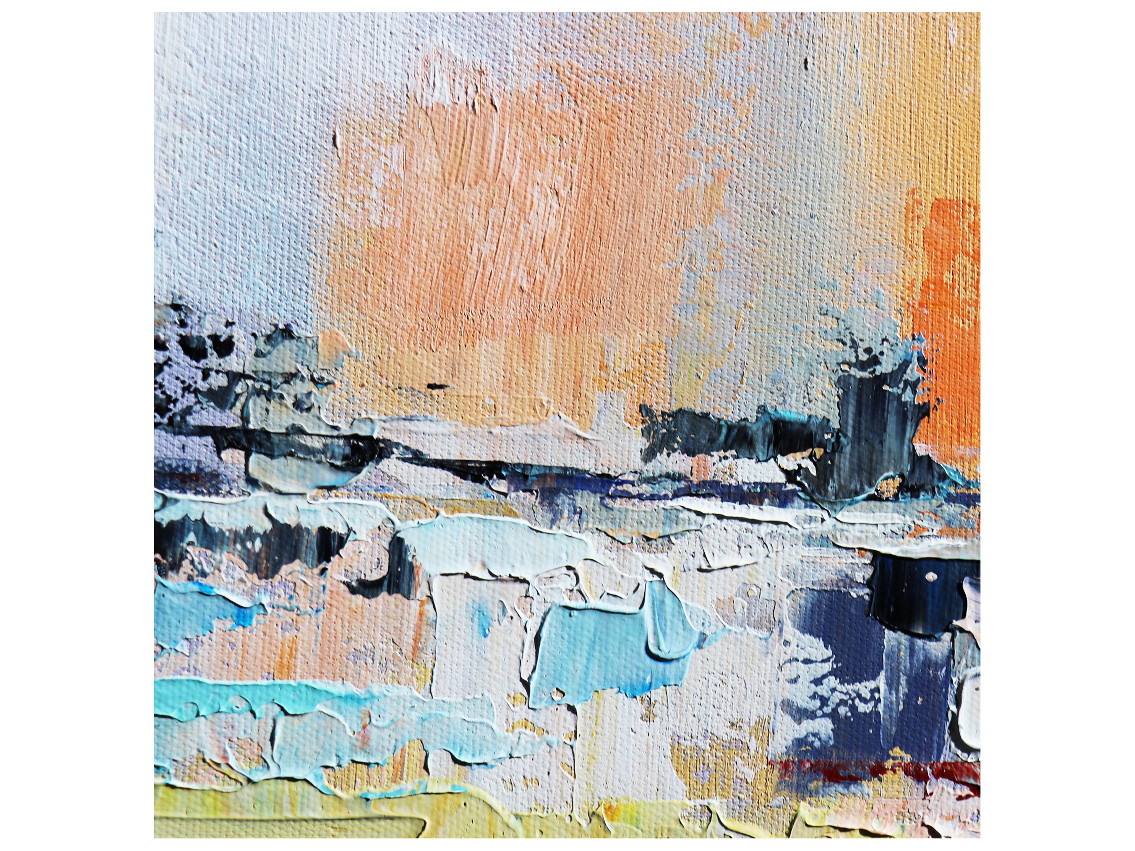 Pasargad Home Lush Mirage Hand-Painted Blue & Multicolor Coastal Landscape Oil Painting 