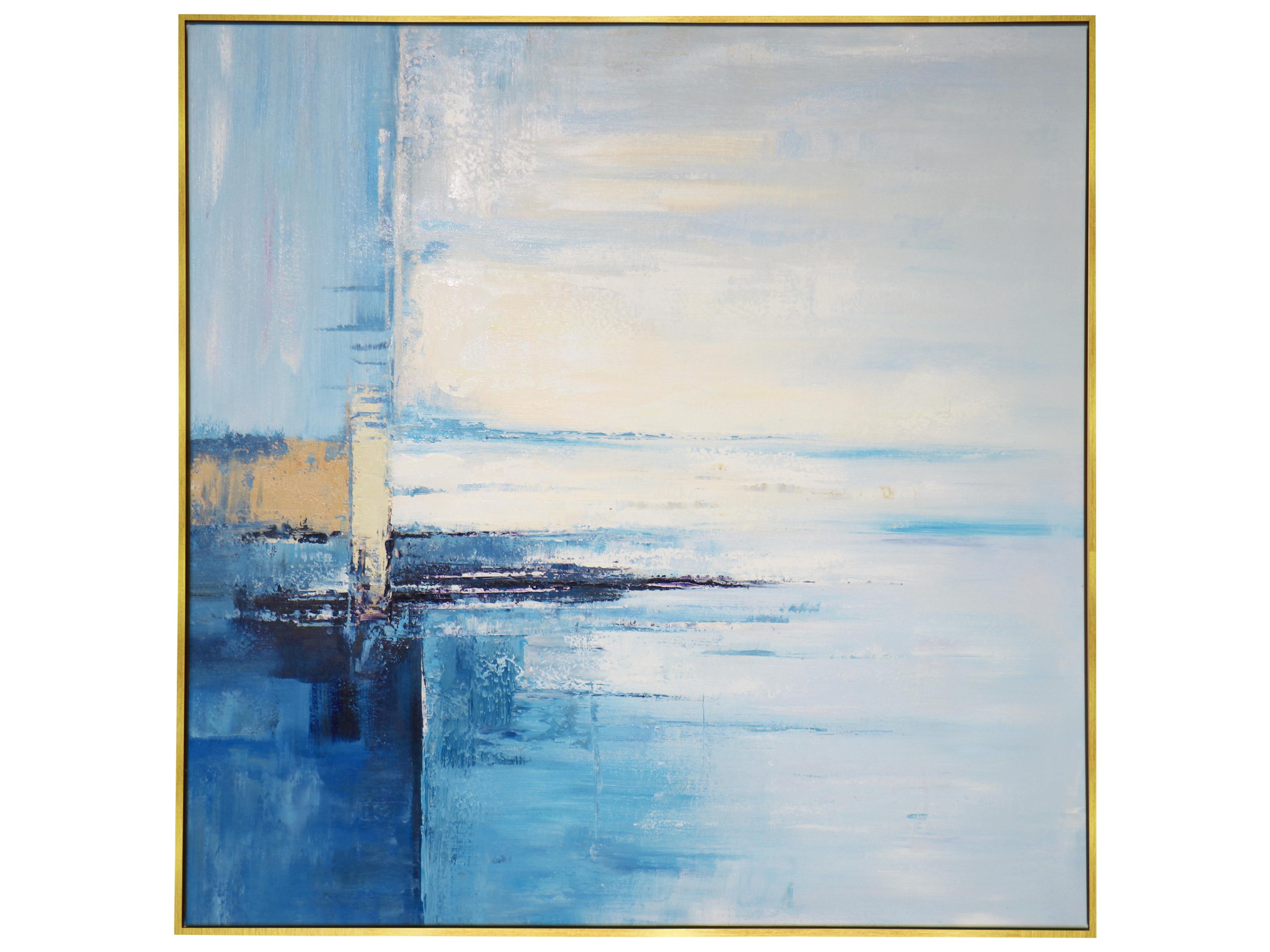 Lush Reflection Hand-Painted Blue Coastal Landscape Oil Painting