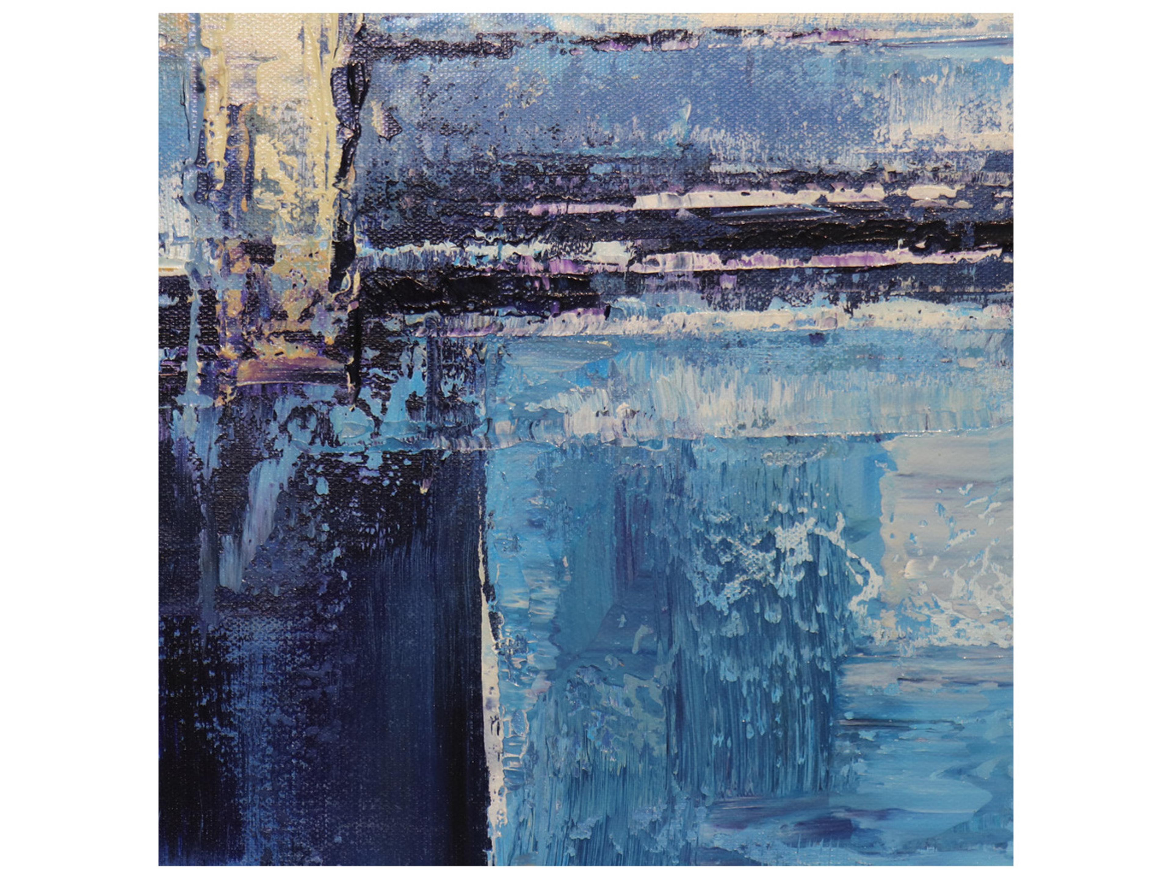 Pasargad Home Lush Reflection Hand-Painted Blue Coastal Landscape Oil Painting