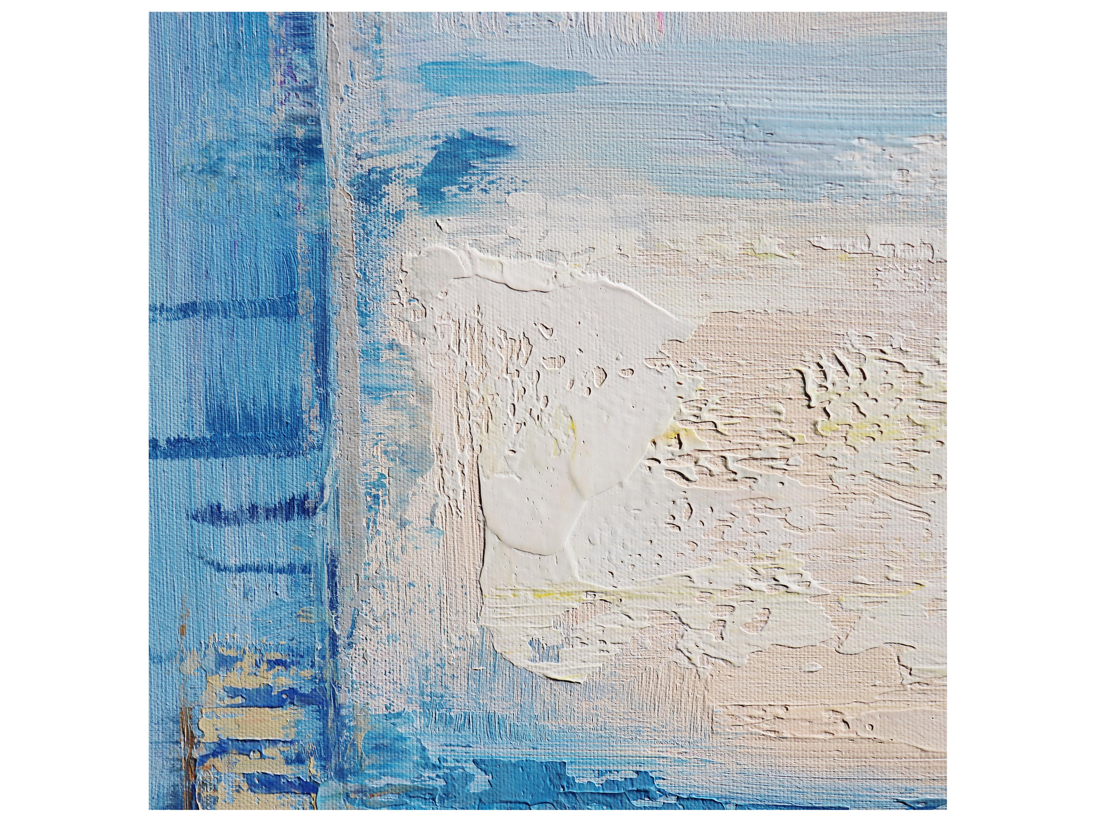 Pasargad Home Lush Reflection Hand-Painted Blue Coastal Landscape Oil Painting