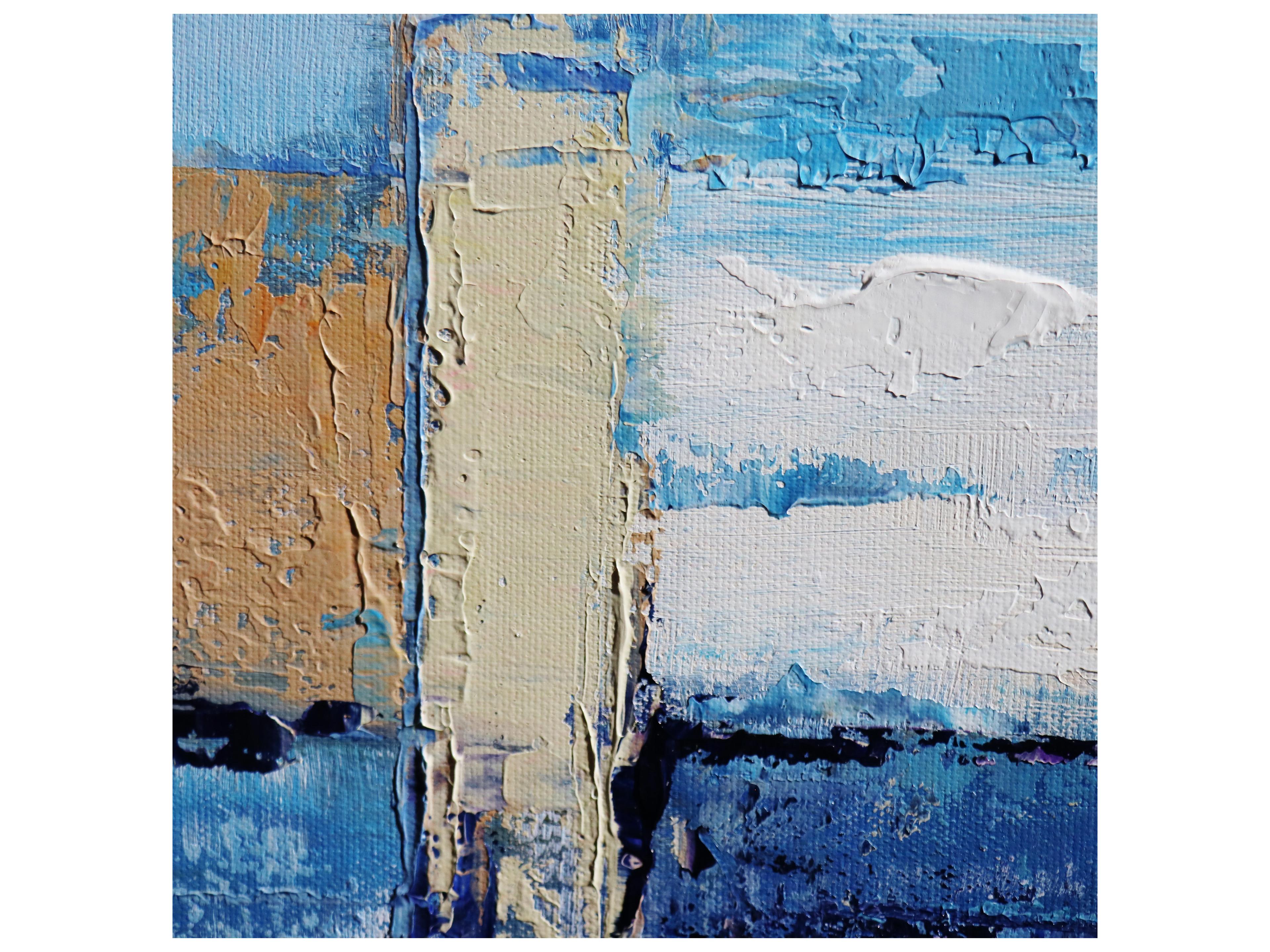 Pasargad Home Lush Reflection Hand-Painted Blue Coastal Landscape Oil Painting