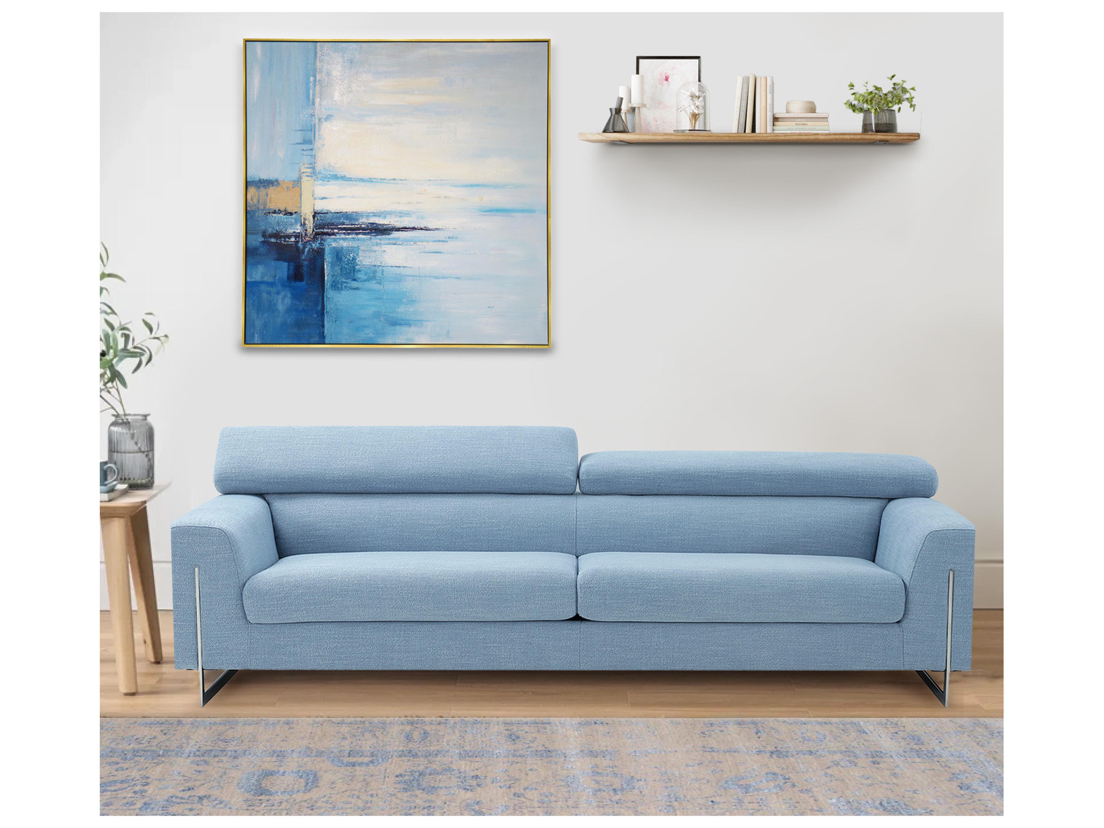 Pasargad Home Lush Reflection Hand-Painted Blue Coastal Landscape Oil Painting