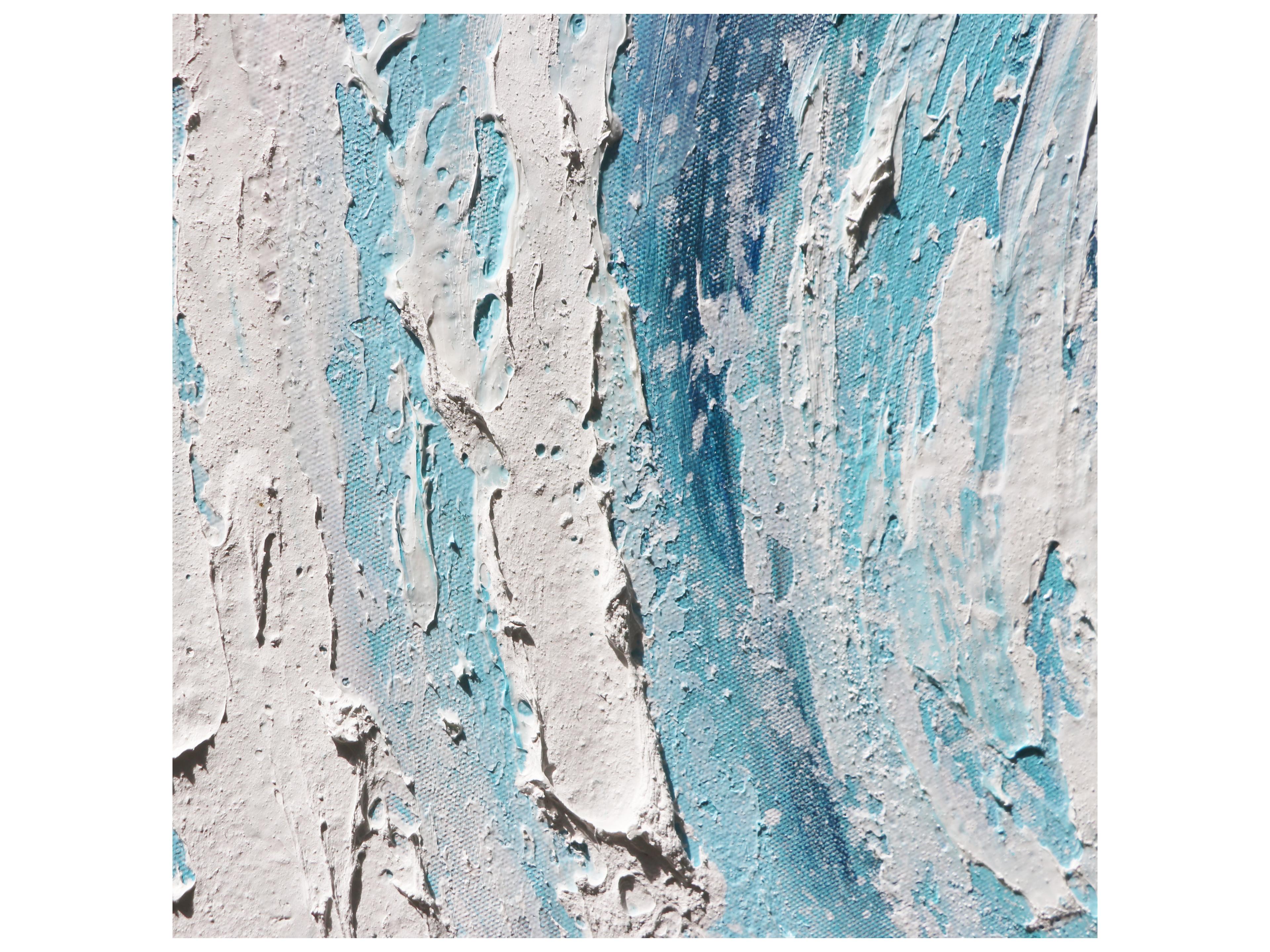 Pasargad Home Lush Tidefall Hand-Painted Blue & White Coastal Wave Oil Painting