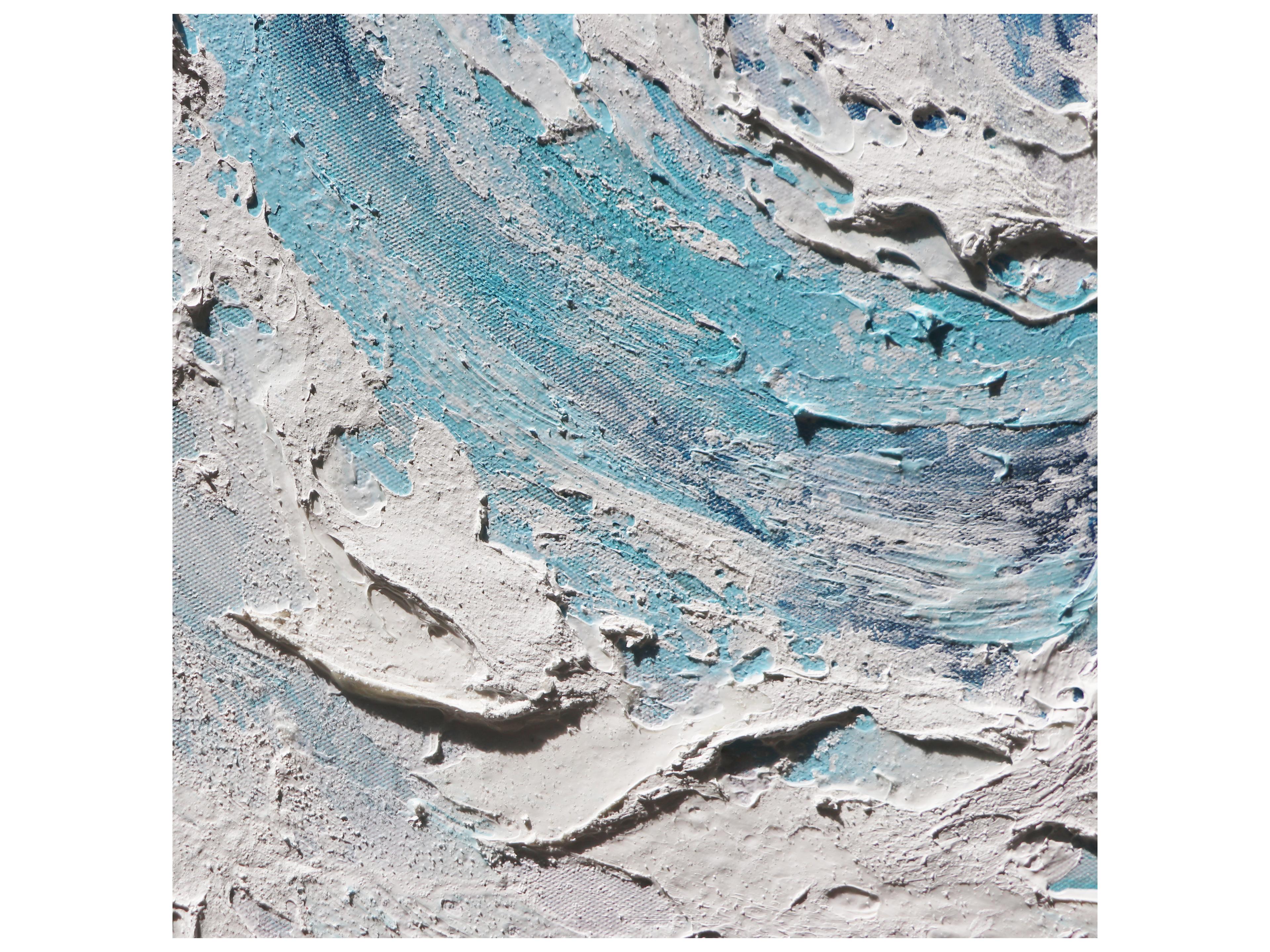 Pasargad Home Lush Tidefall Hand-Painted Blue & White Coastal Wave Oil Painting