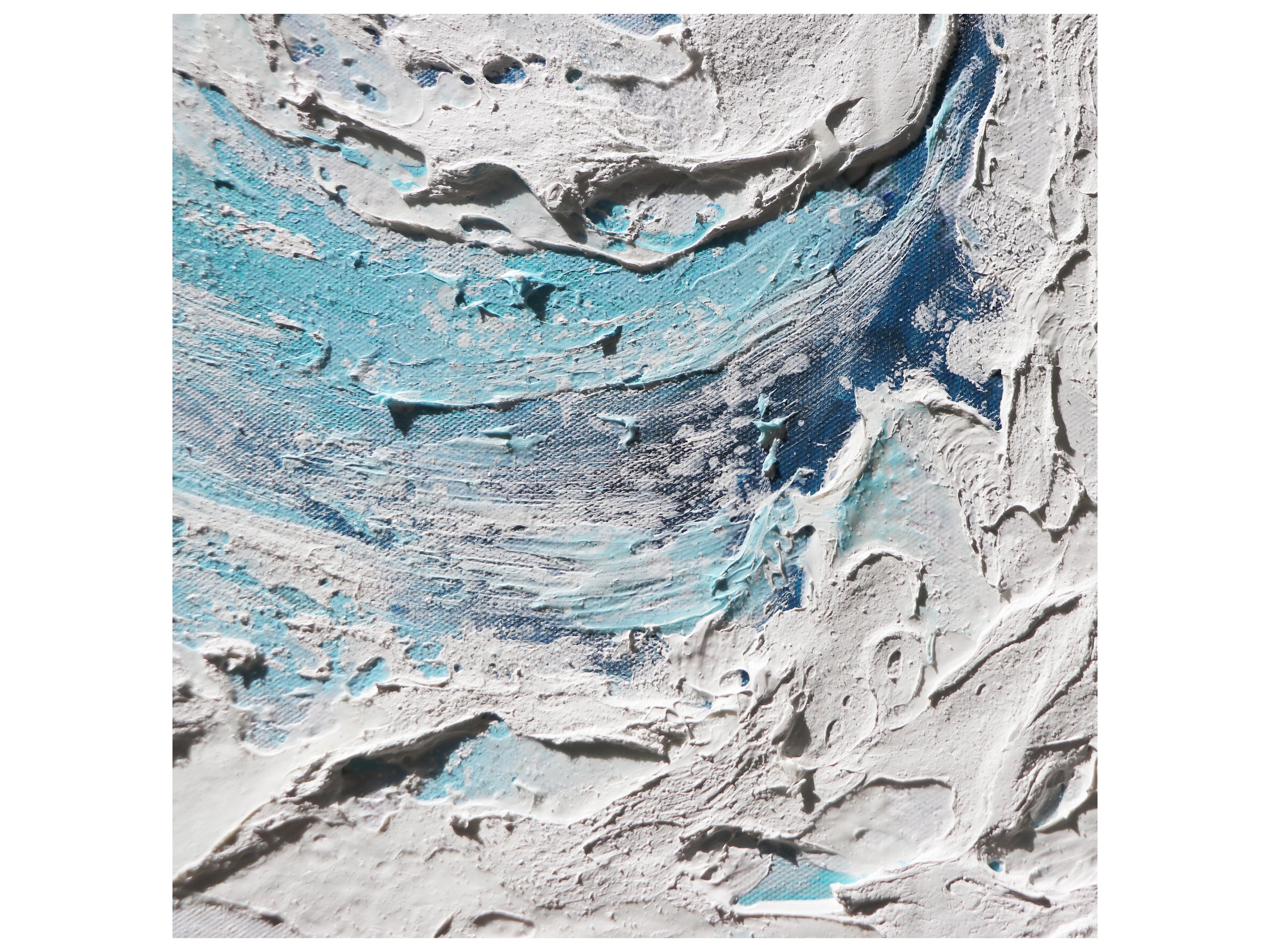 Pasargad Home Lush Tidefall Hand-Painted Blue & White Coastal Wave Oil Painting