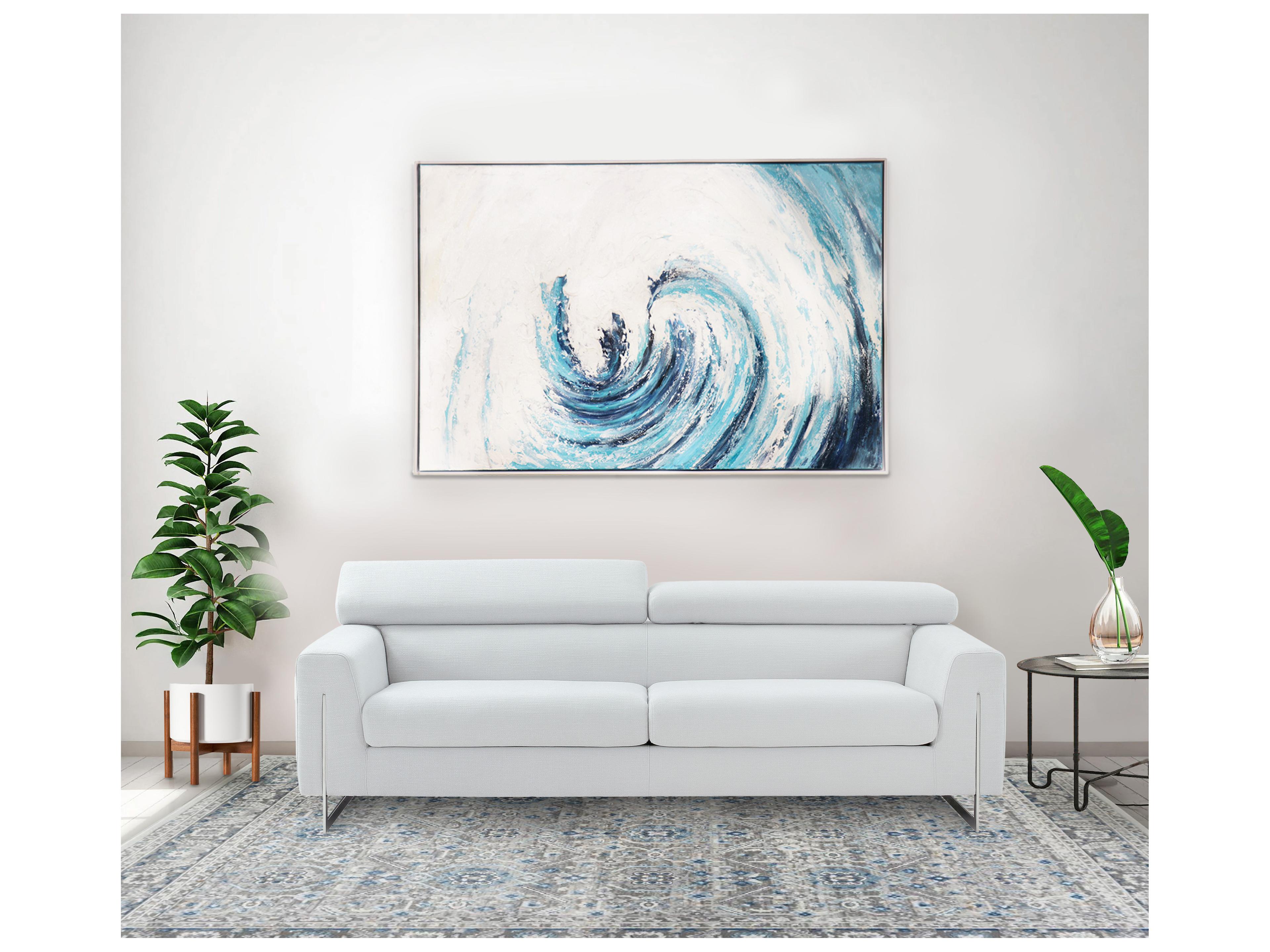 Pasargad Home Lush Tidefall Hand-Painted Blue & White Coastal Wave Oil Painting