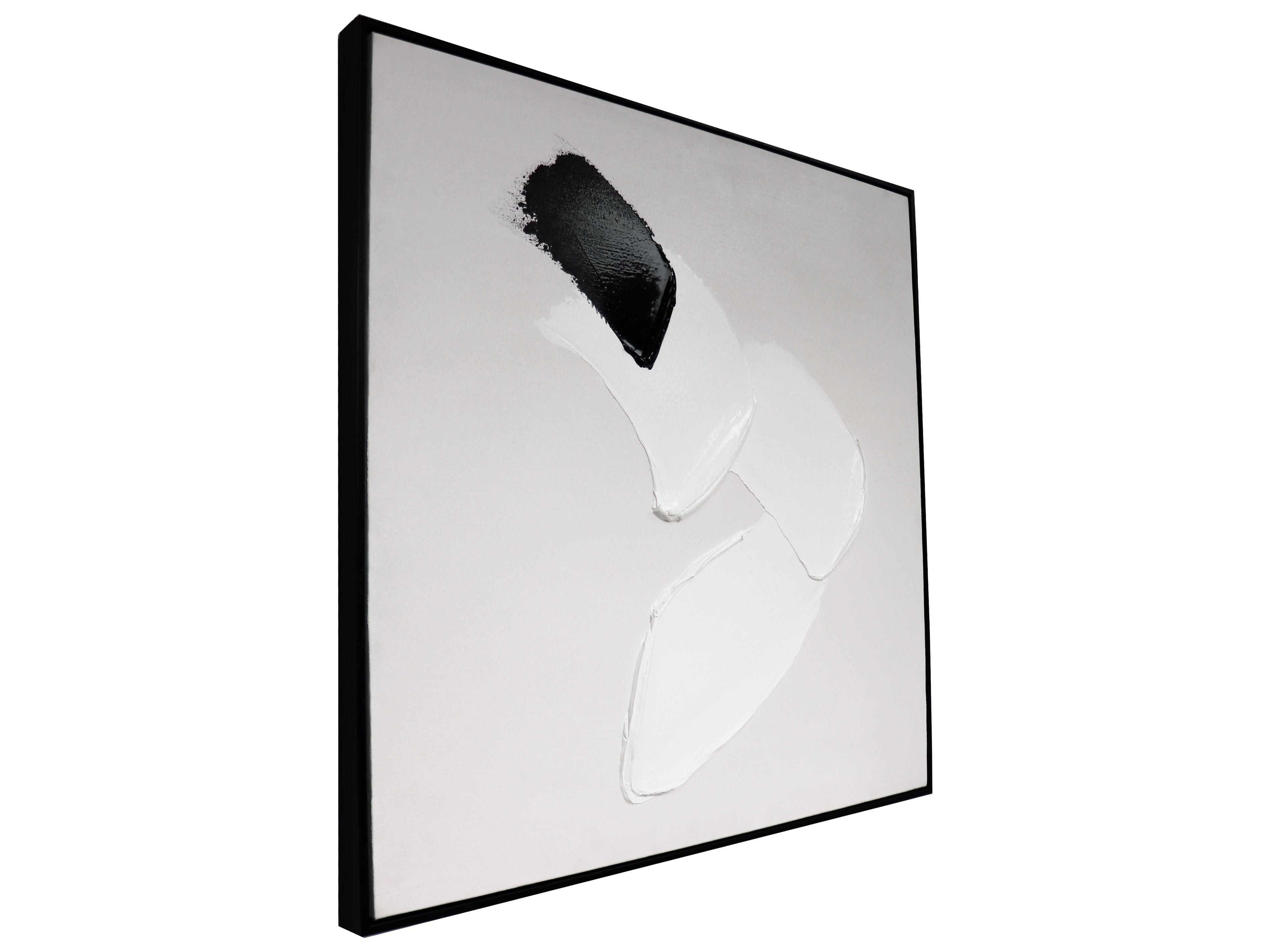 Pasargad Home Lush Motions Hand-Painted White & Black Minimalist Oil Painting