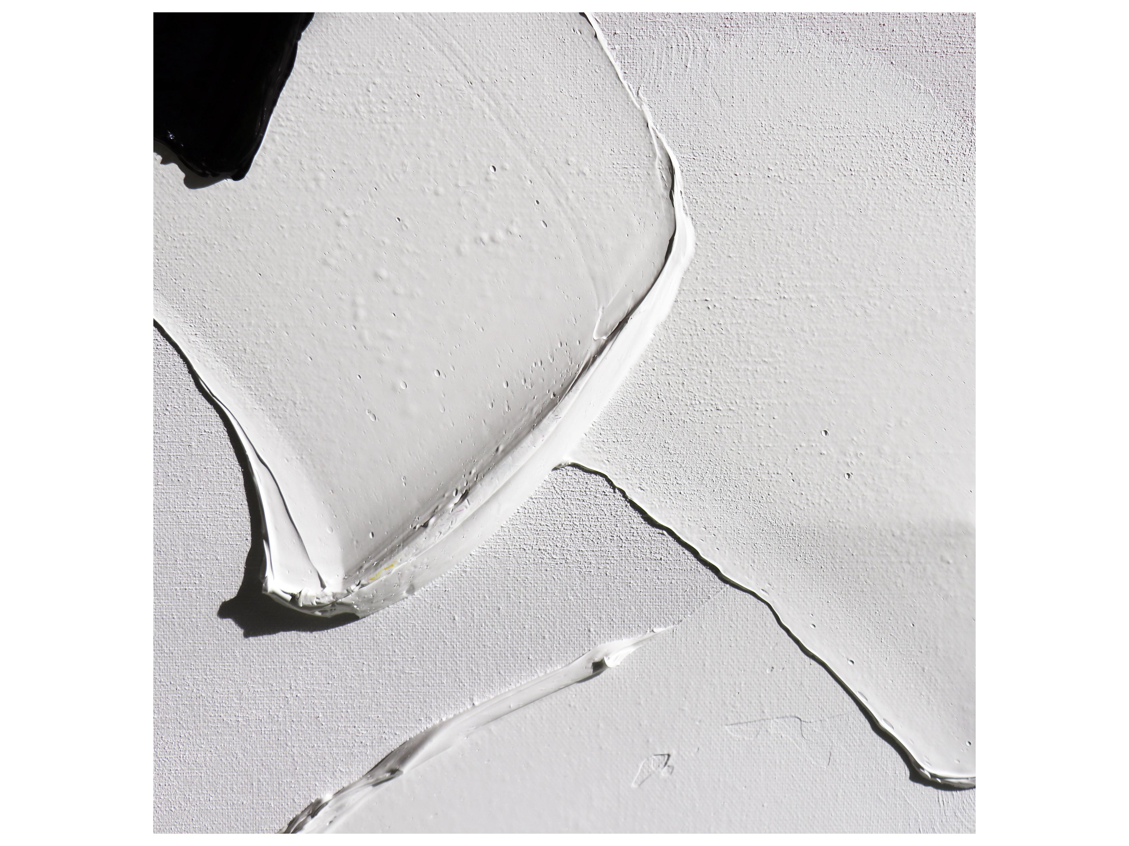 Pasargad Home Lush Motions Hand-Painted White & Black Minimalist Oil Painting