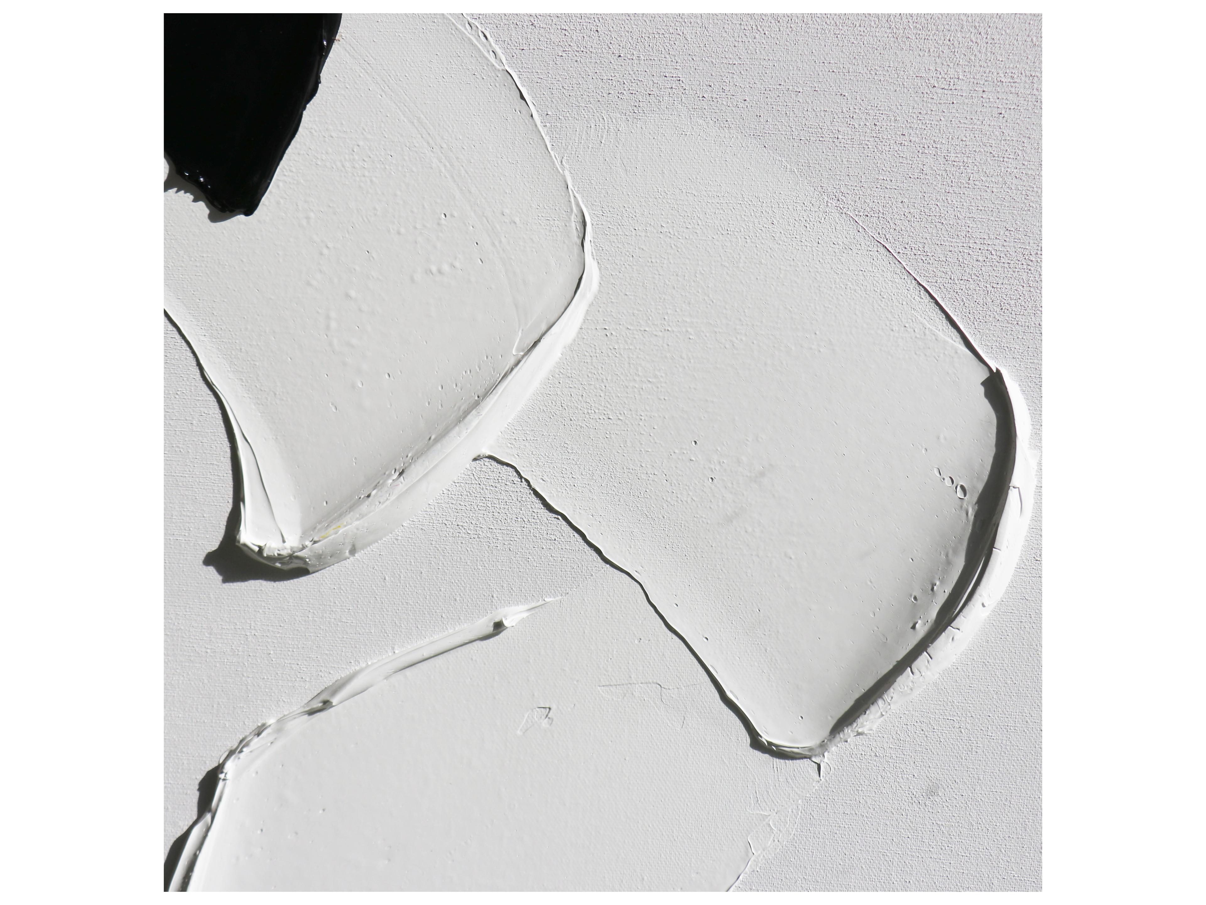 Pasargad Home Lush Motions Hand-Painted White & Black Minimalist Oil Painting