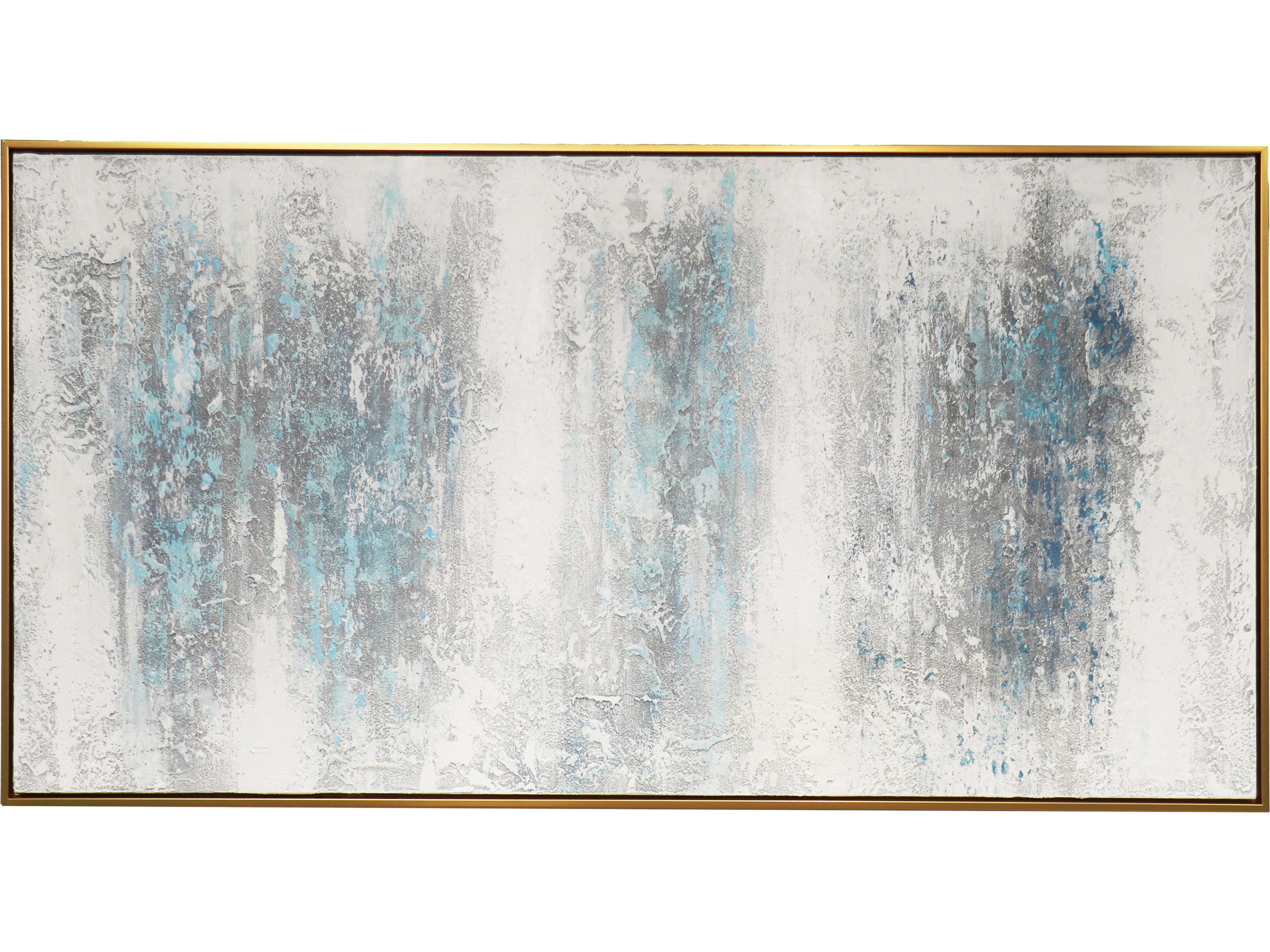 Lush Interval White Blue Hand-Painted Abstract Oil Painting