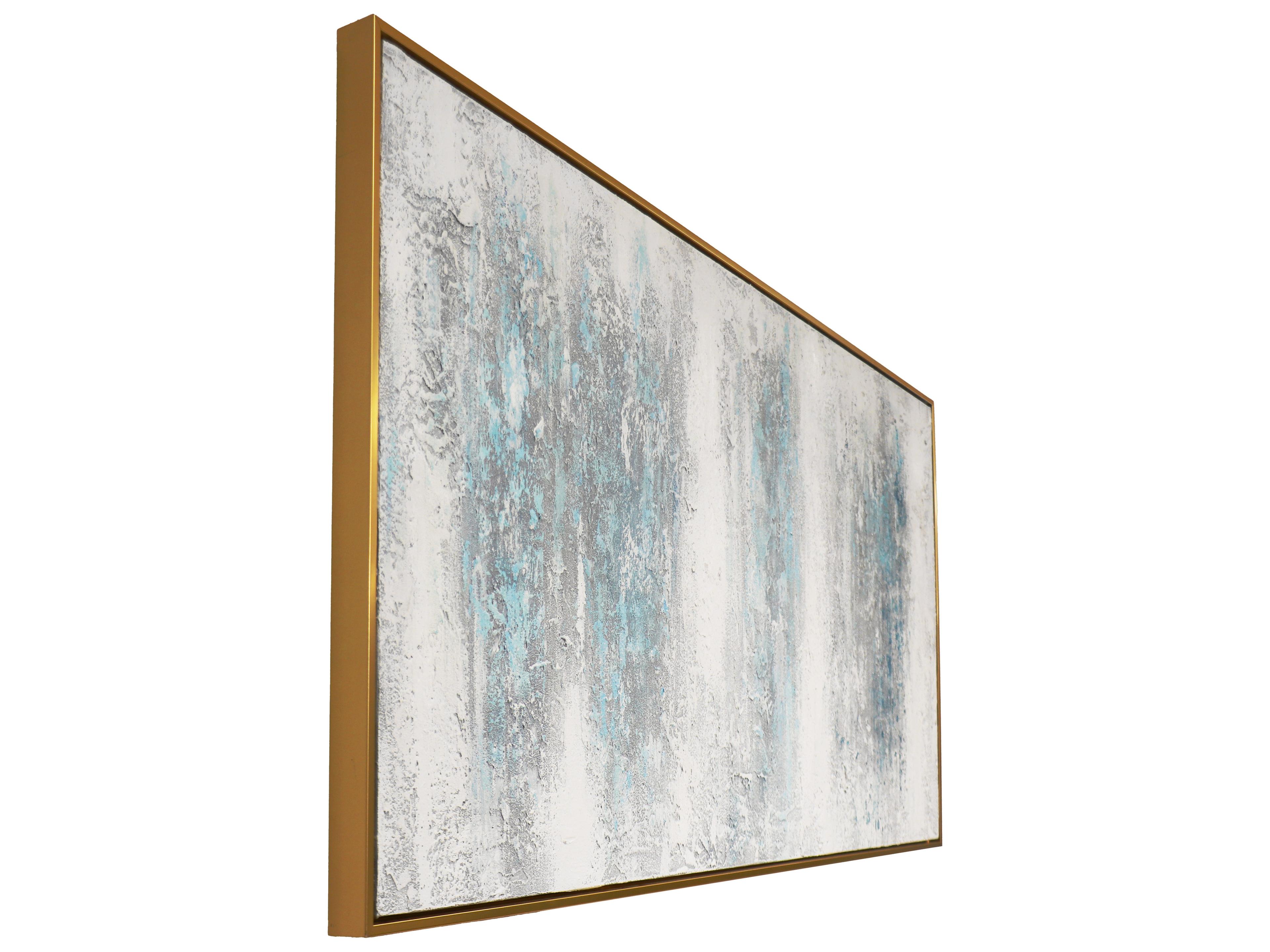 Pasargad Home Lush Interval White Blue Hand-Painted Abstract Oil Painting