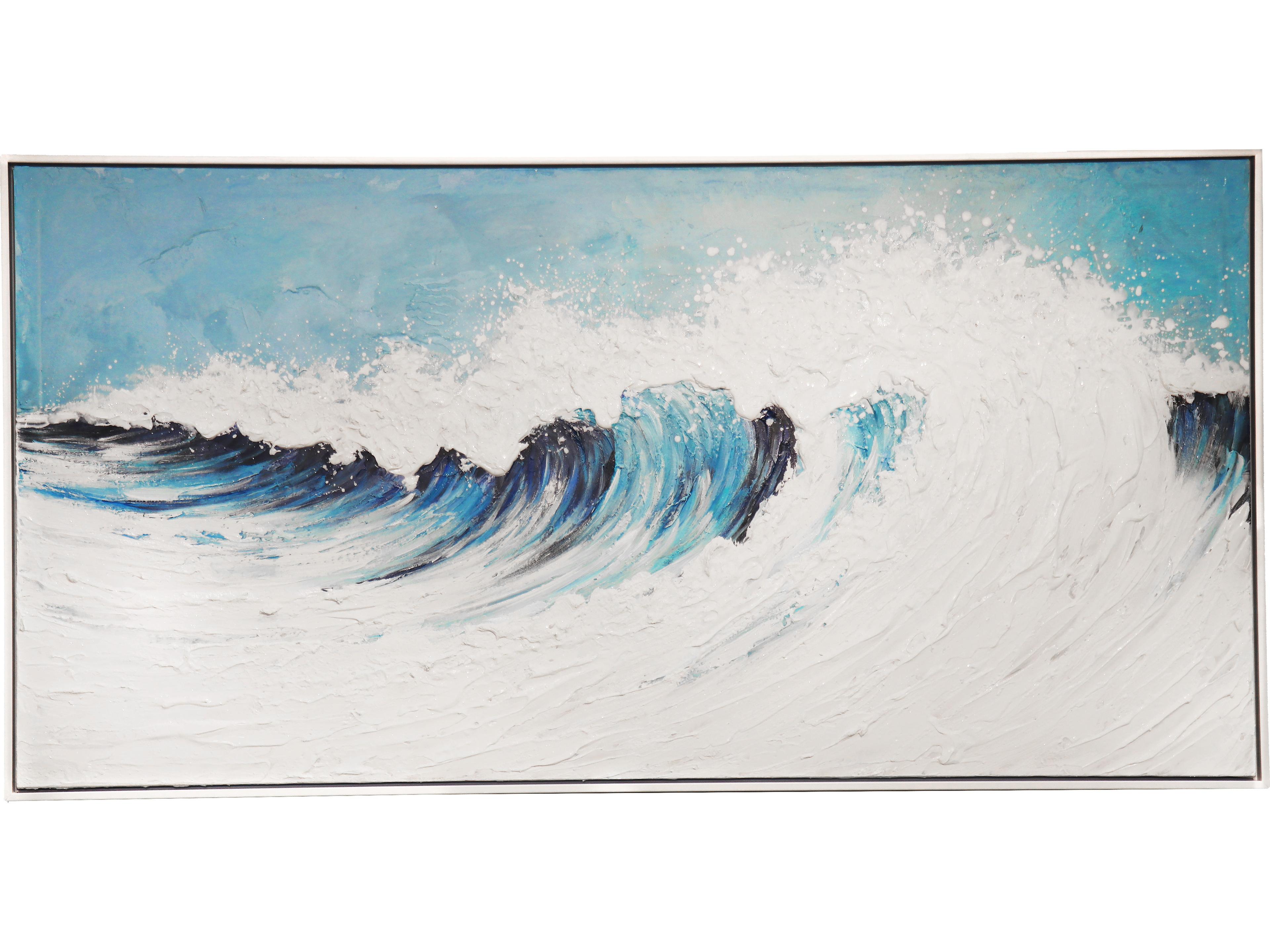 Lush Blue Rise Hand-Painted Ocean Wave Canvas Wall Art