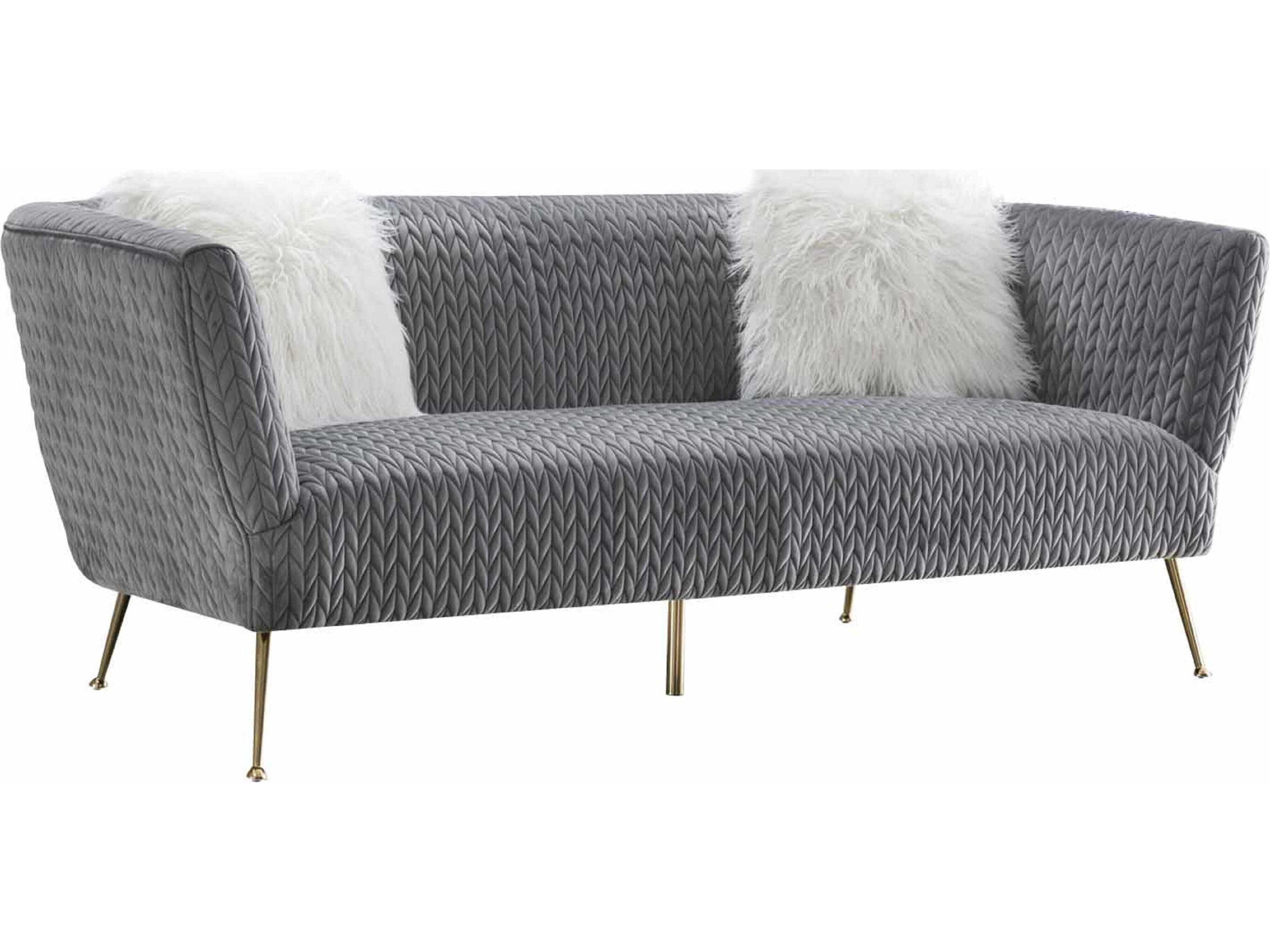 Pasargad Home Noho Lafayette Grey Gold Velvet Upholstered Sofa