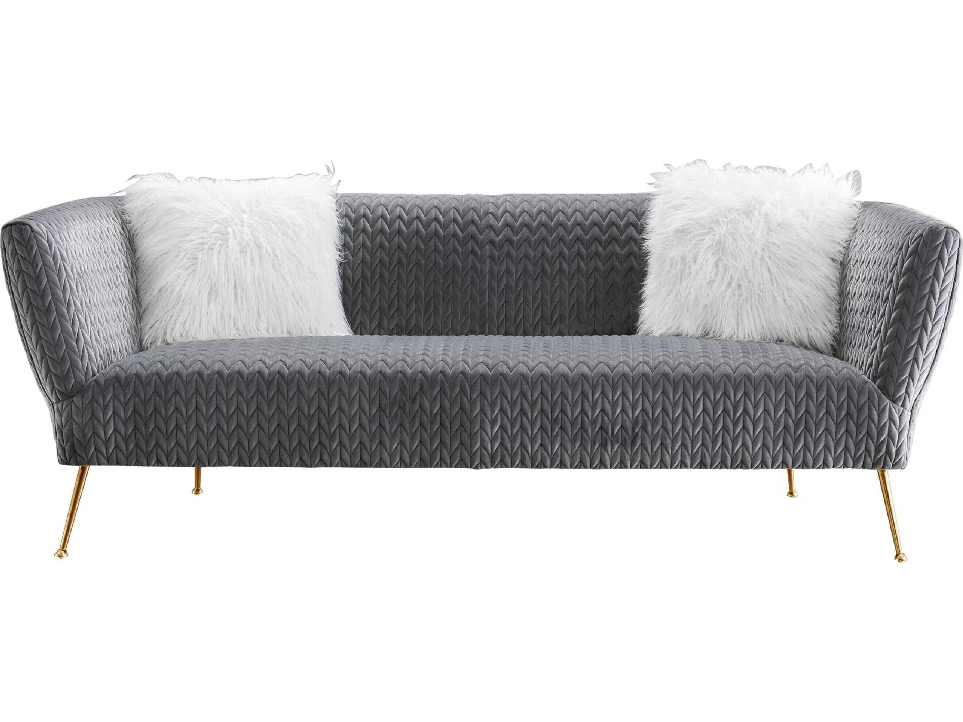 Pasargad Home Noho Lafayette Grey Gold Velvet Upholstered Sofa