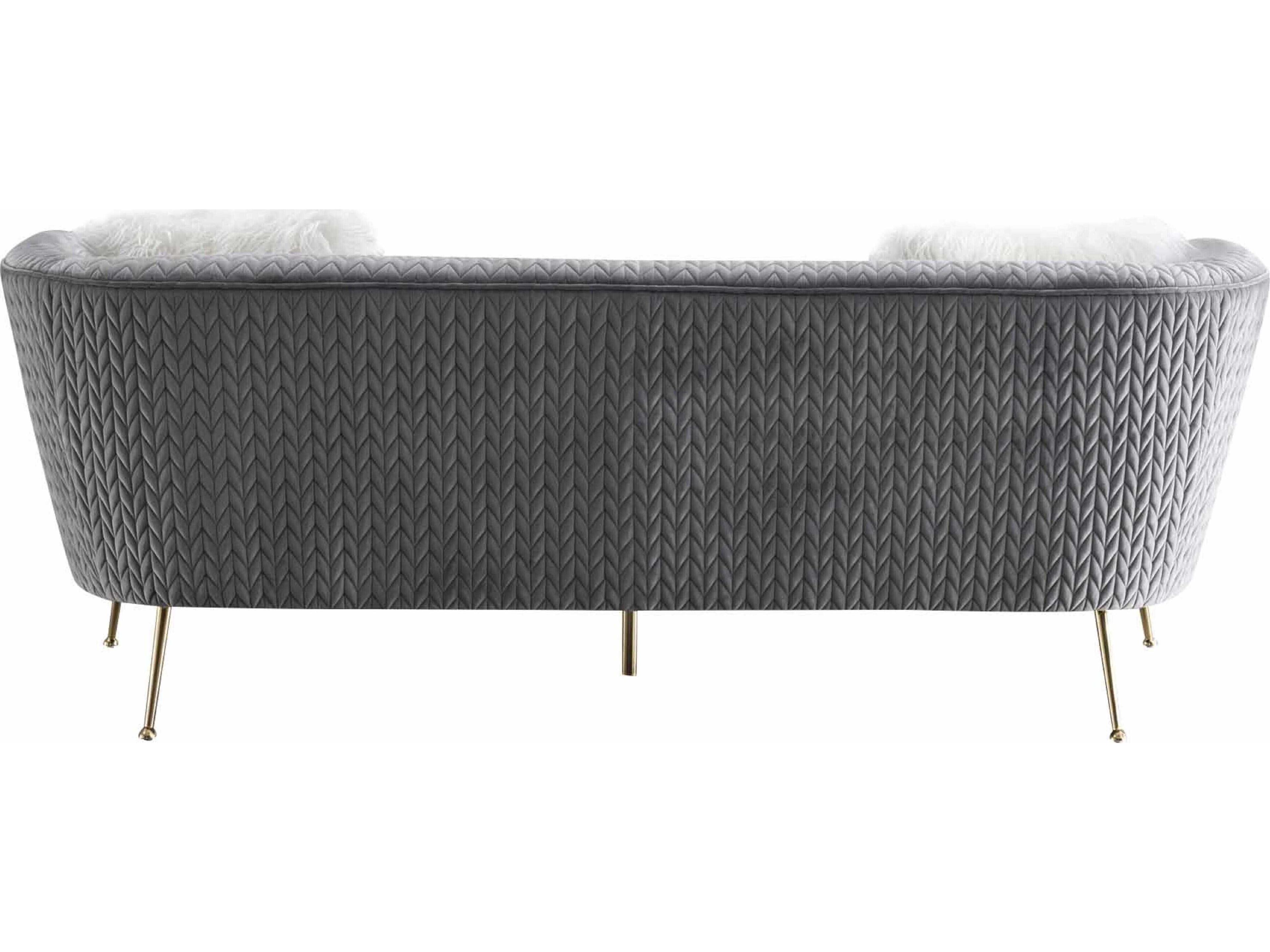 Pasargad Home Noho Lafayette Grey Gold Velvet Upholstered Sofa