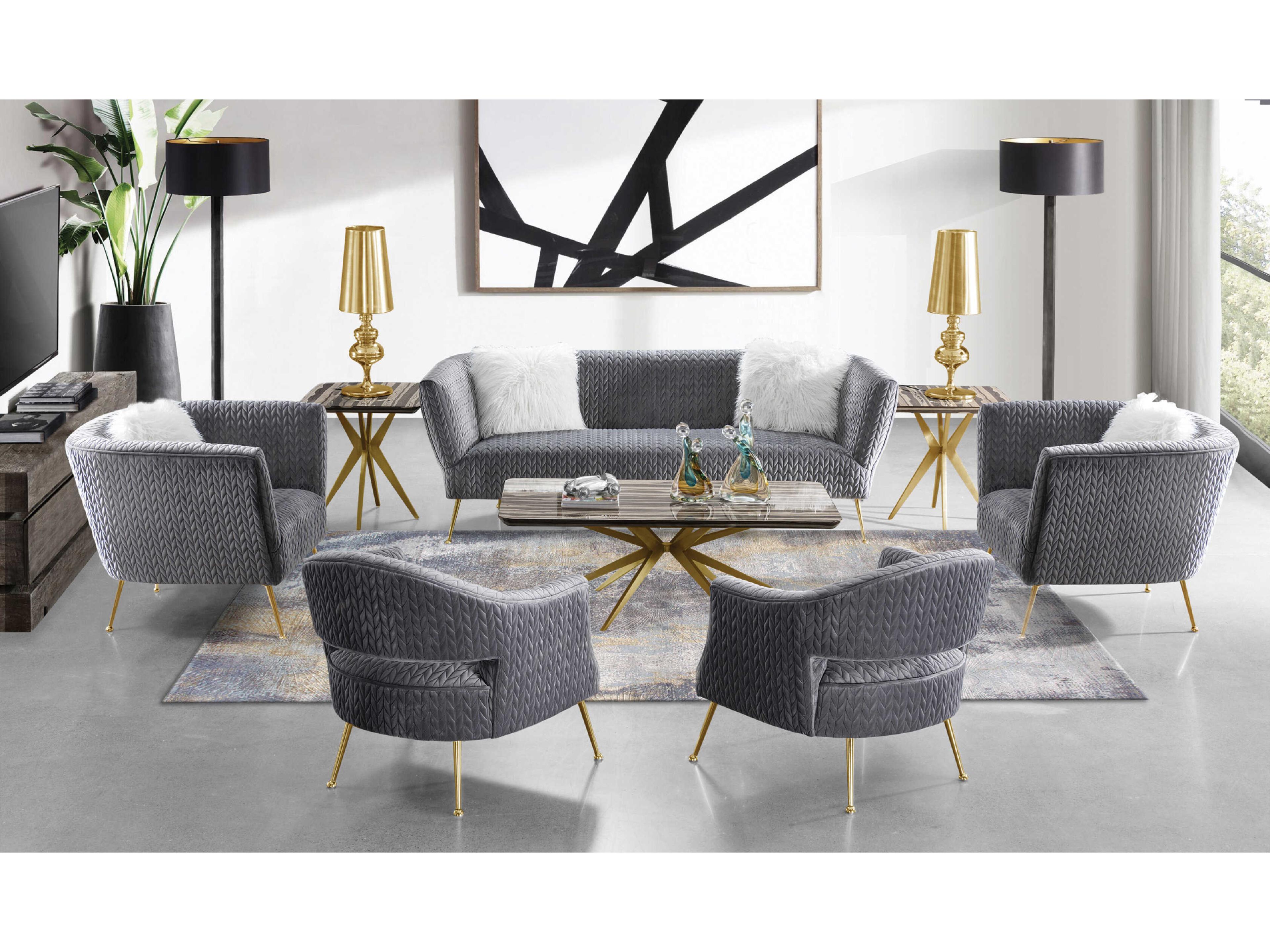 Pasargad Home Noho Lafayette Grey Gold Velvet Upholstered Sofa